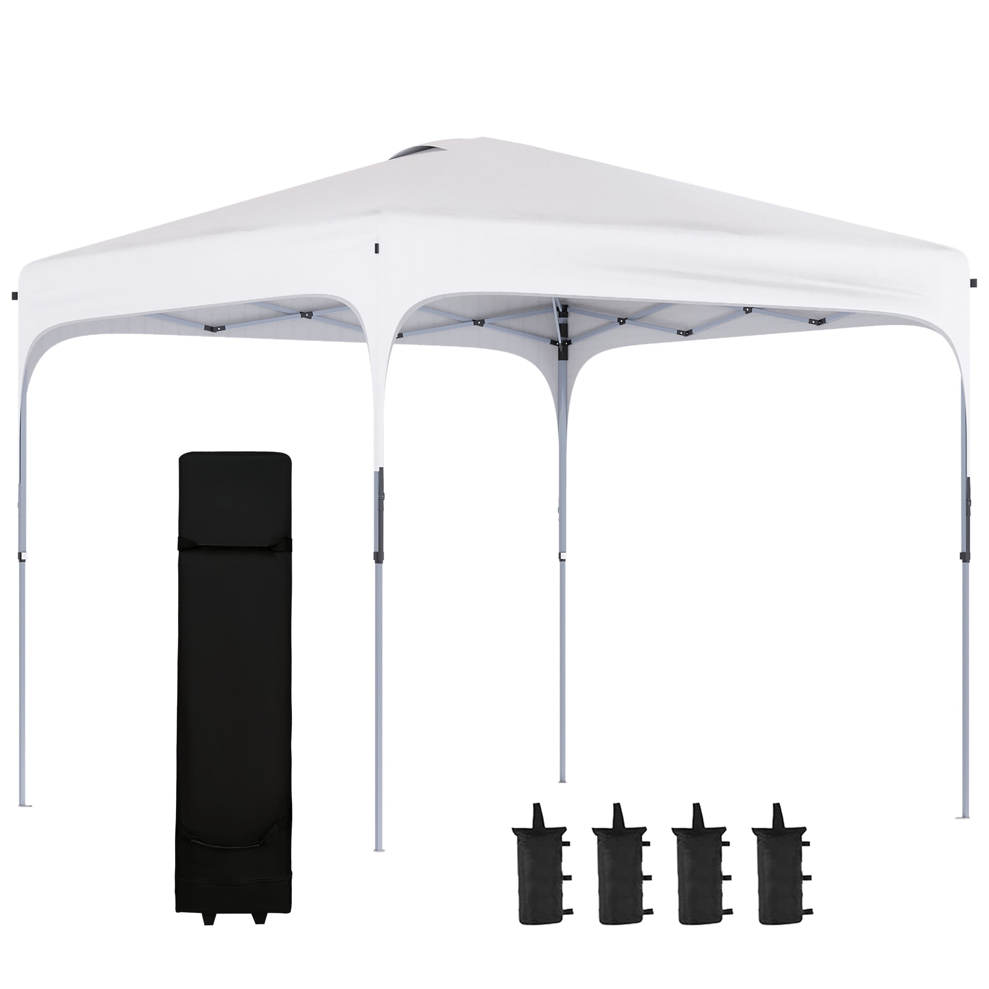 Outsunny 84C-262V01WT 10' x 10' Pop Up Canopy with Adjustable Height Foldable Gazebo Tent with Carry Bag with Wheels and 4 Leg Weight Bags for Outdoor White
