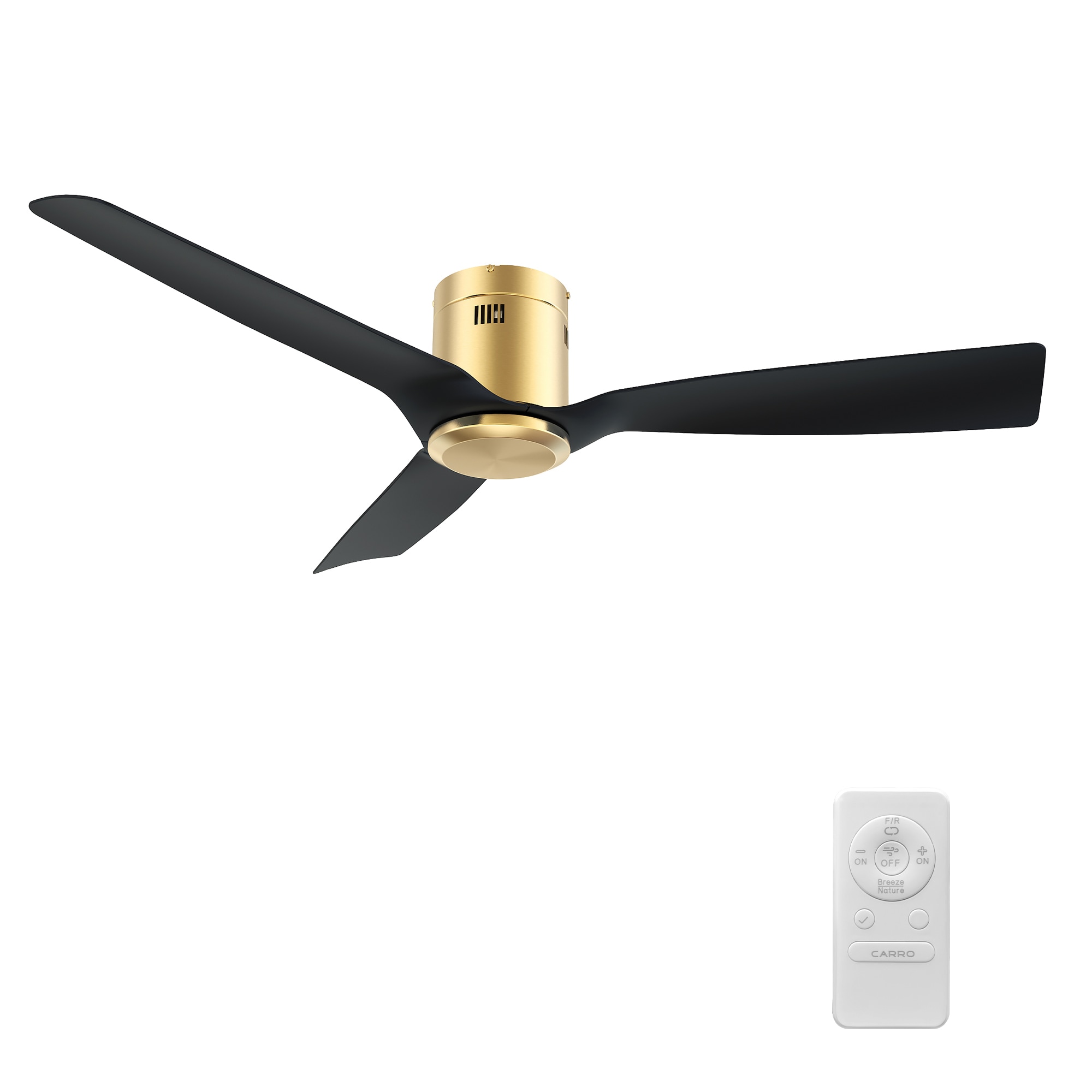CARRO USA LCFR523P-N10-G2-1-FM Modena 52-in Flush Mount Gold with Black Blades Ceiling Fan Without Light - Remote Included ( 3 -Blade )