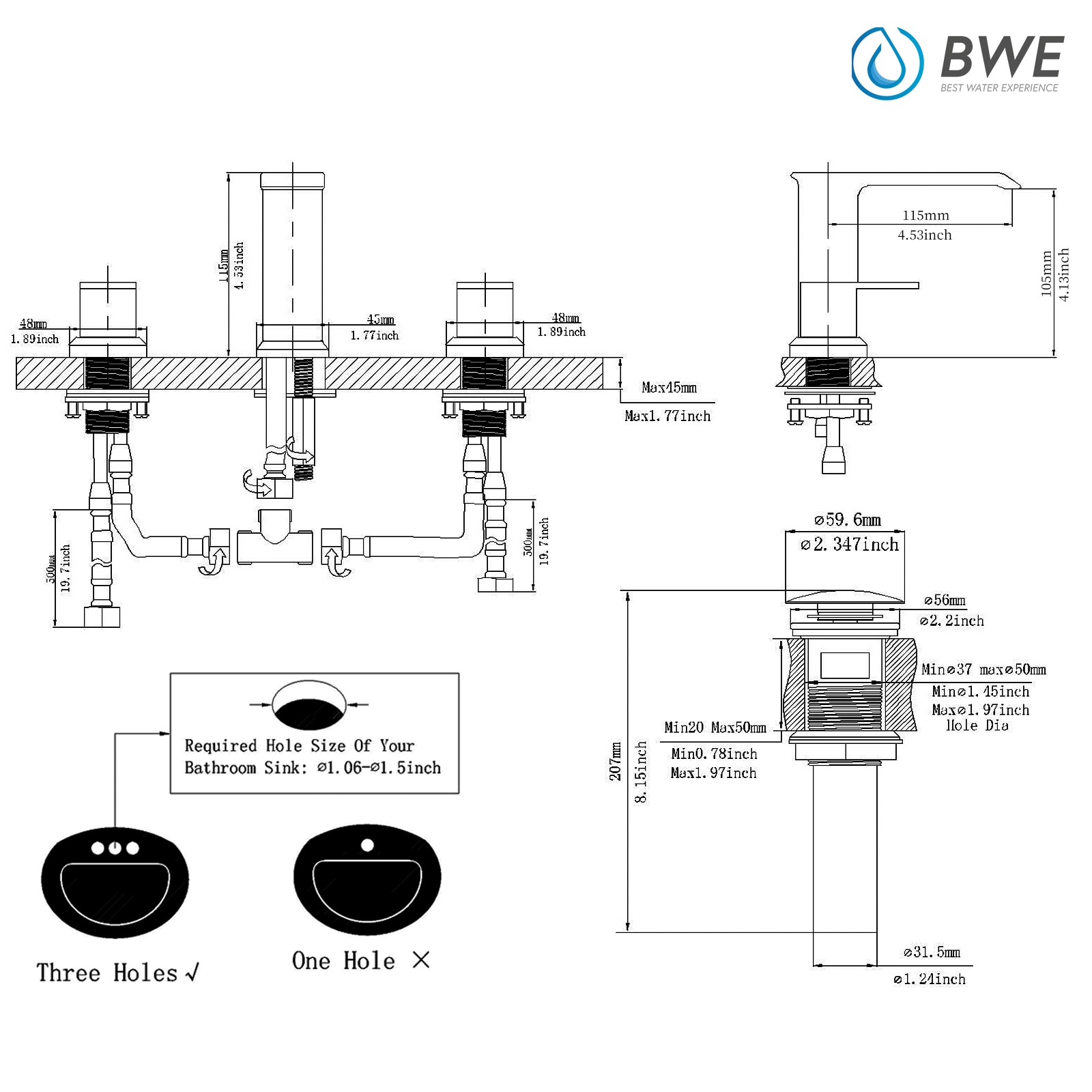 BWE Matte Black Widespread 2-Handle WaterSense Waterfall Bathroom Sink ...