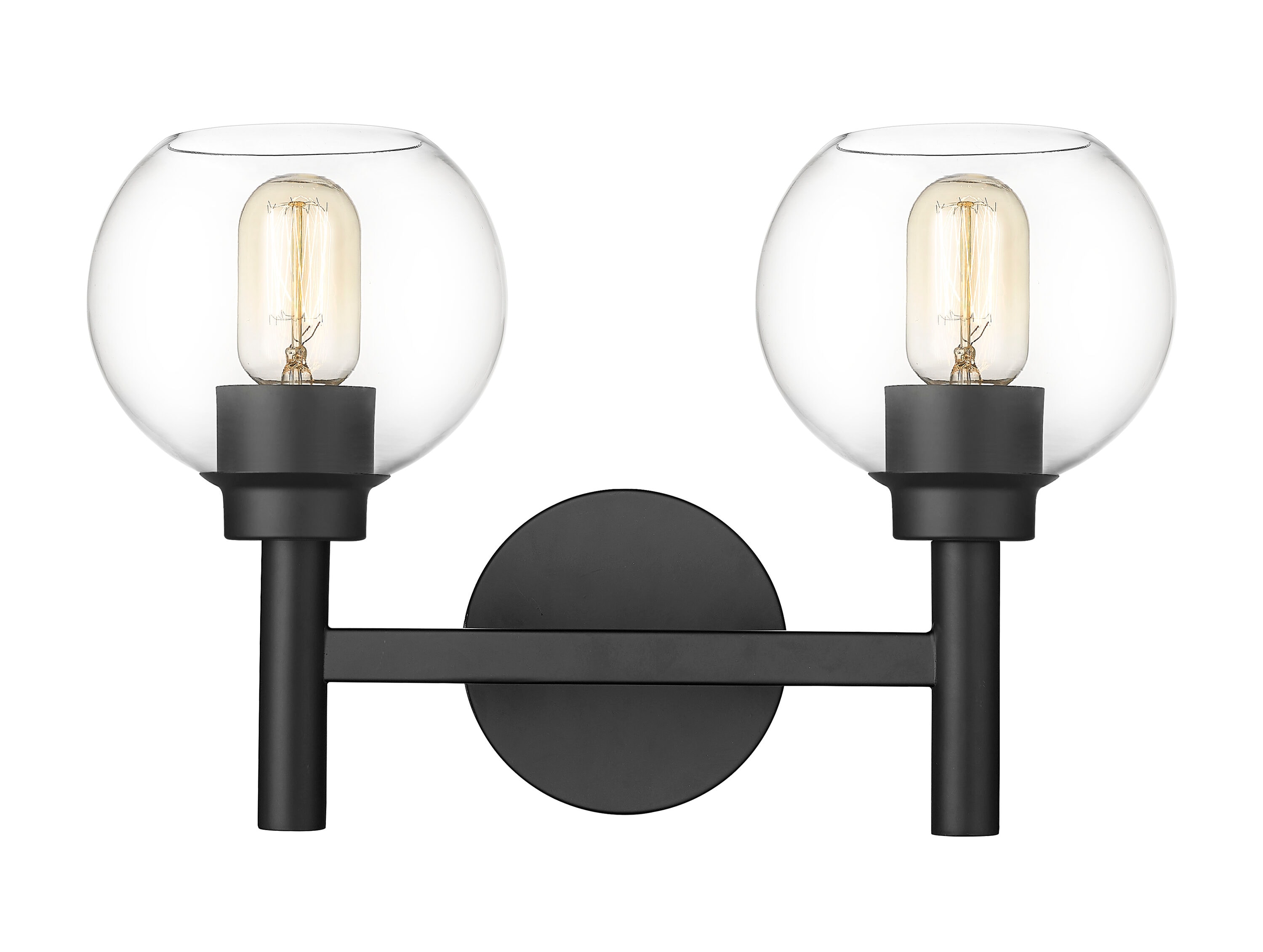Contemporary Matte Black 2-Light Vanity Sconce with Clear Glass