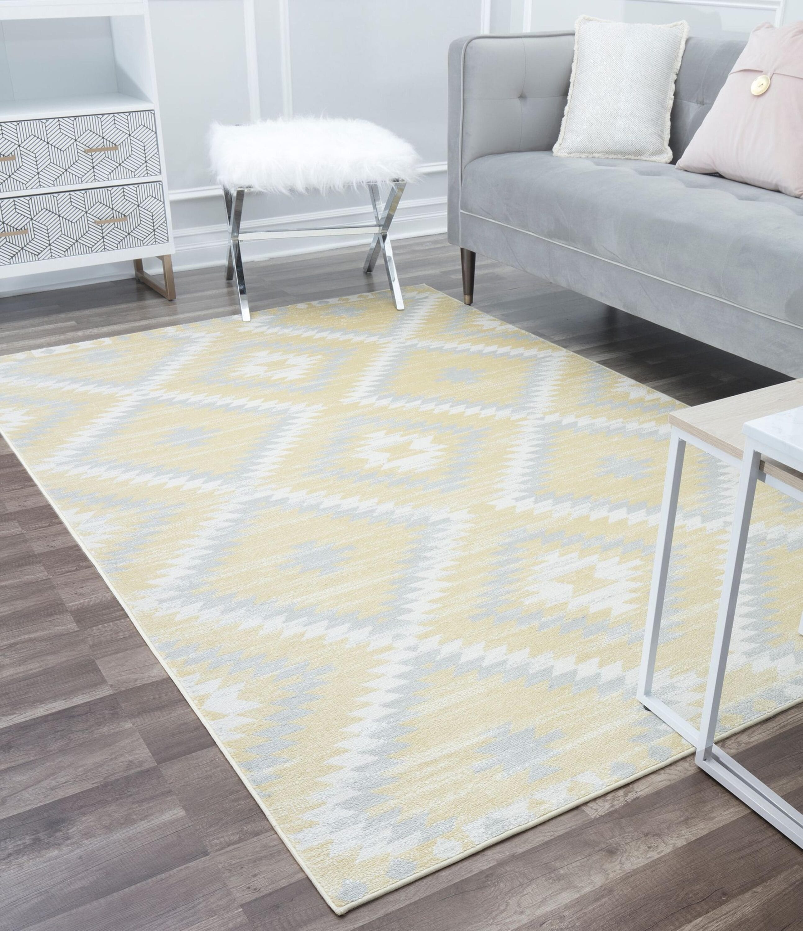 Sunflower Yellow and Gray Synthetic Area Rug, 2' x 4'