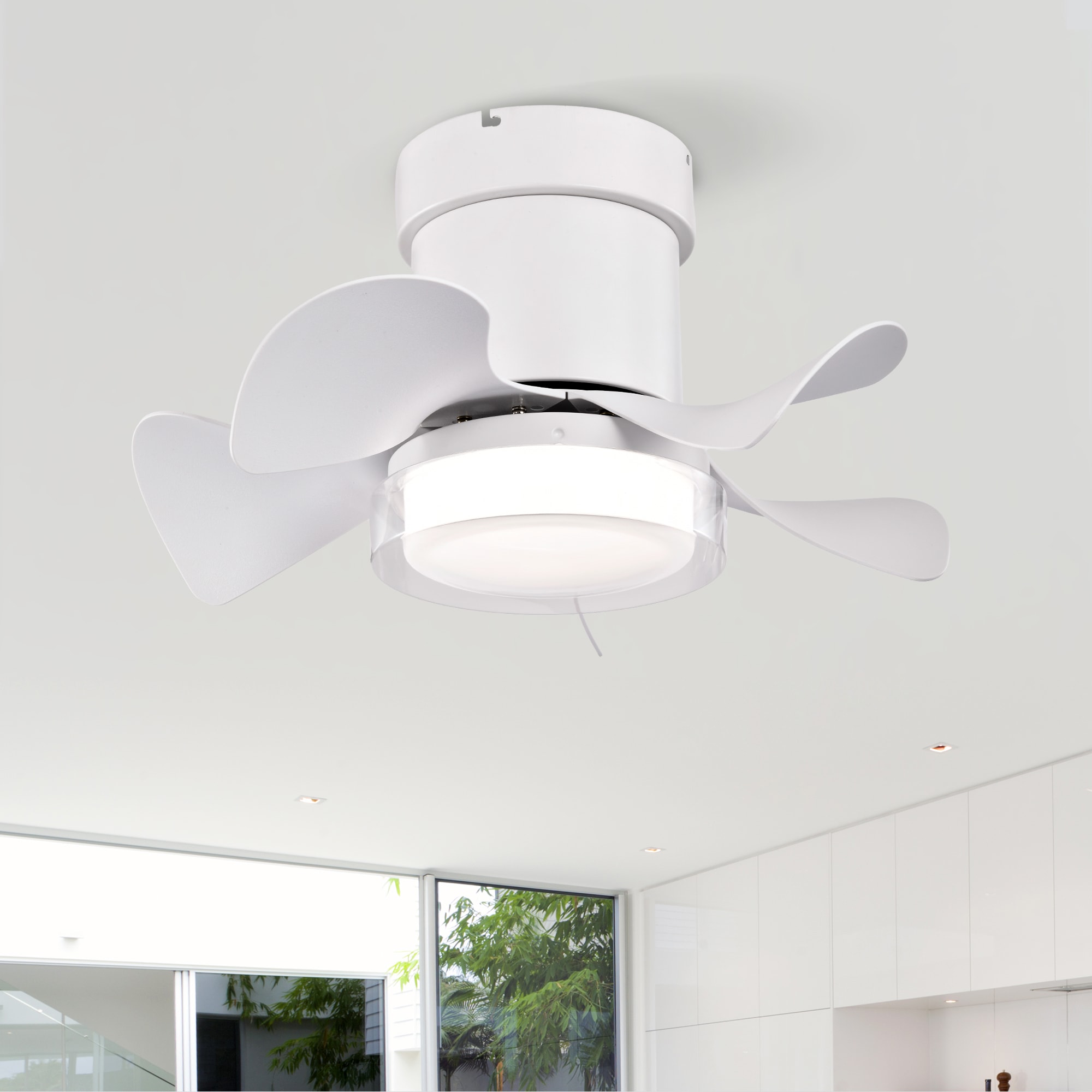 JIMSMAISON JMHECF03-21MW 21-in Color-Changing Integrated LED Flush Mount Matte White with White Blades Ceiling Fan With Light - Remote Included ( 5 -Blade )