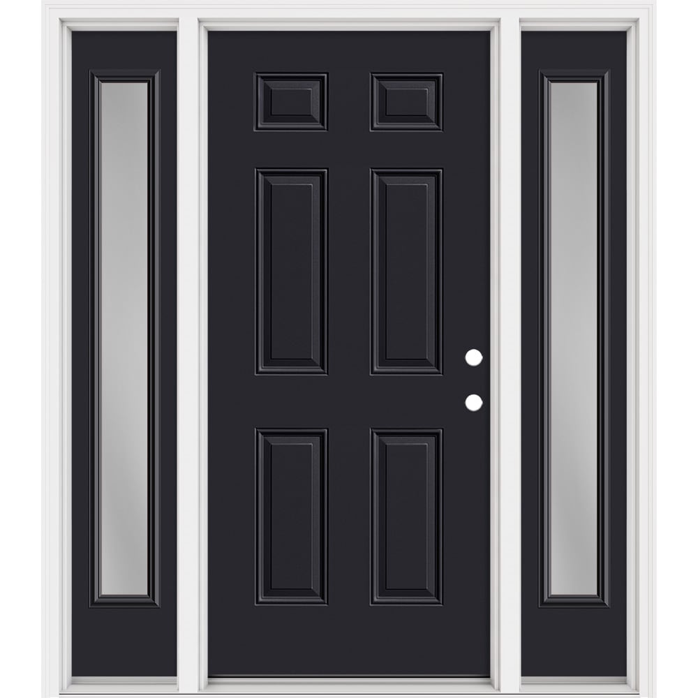 Masonite 321131 Steel Doors Series 64-in x 80-in x Steel No glass Left-hand inswing Peppercorn Painted Prehung Front Door with Sidelights with Brickmould Insulating core