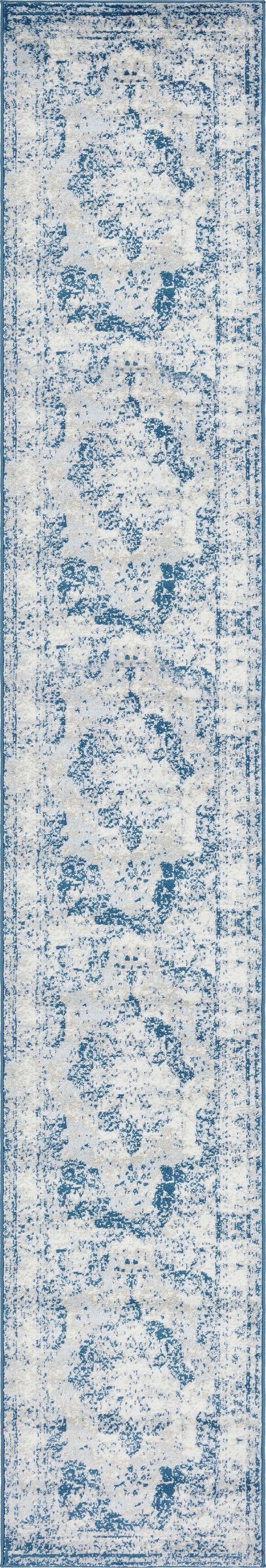 Salle Garnier Blue and Ivory Low Pile Runner Rug