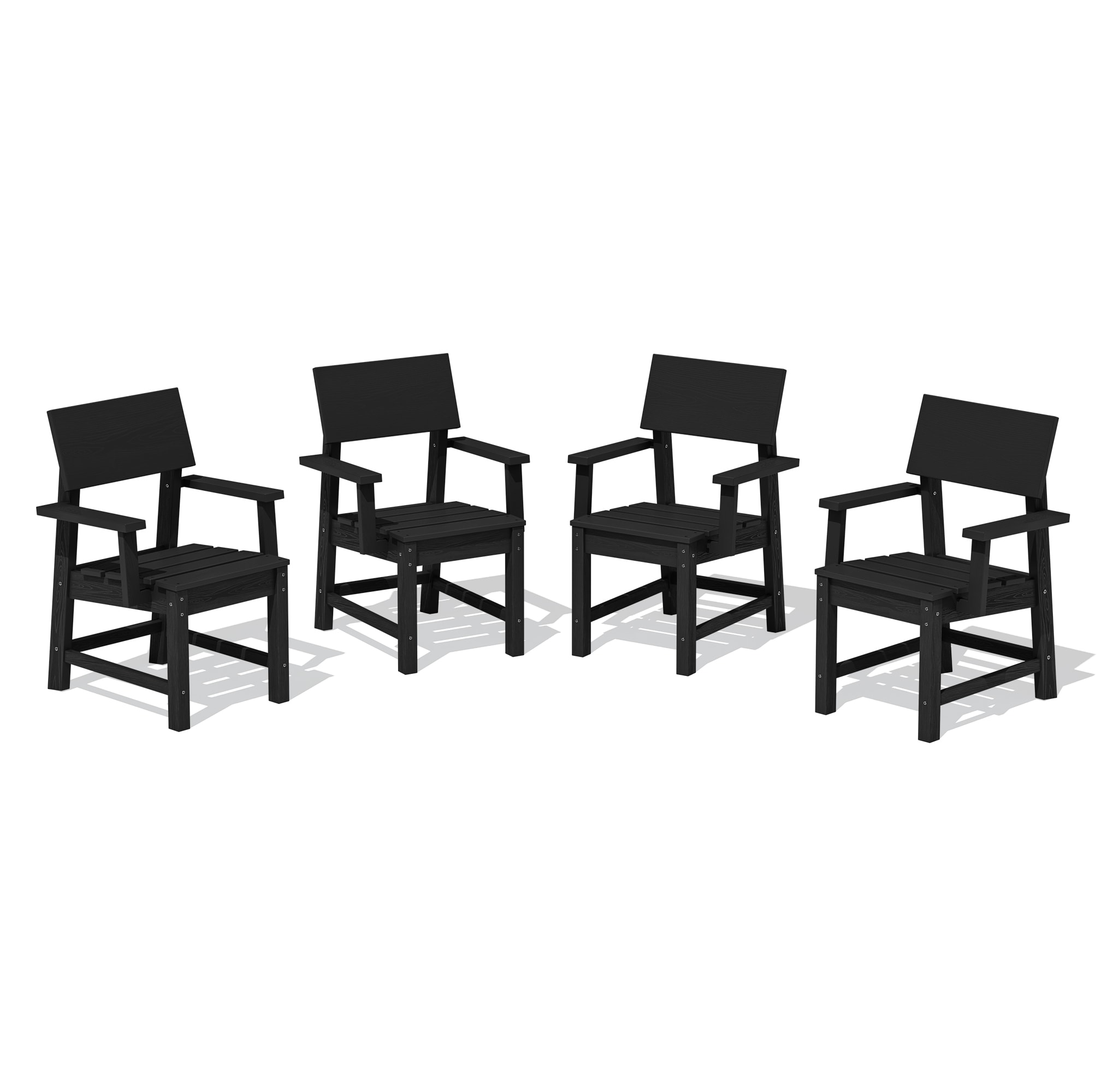 JEAREY STSCY-04-BK Patio Dining Chairs Set of 4 for Outdoor Set of 4 Black HDPE Frame Stationary Dining Chair with Slat Seat