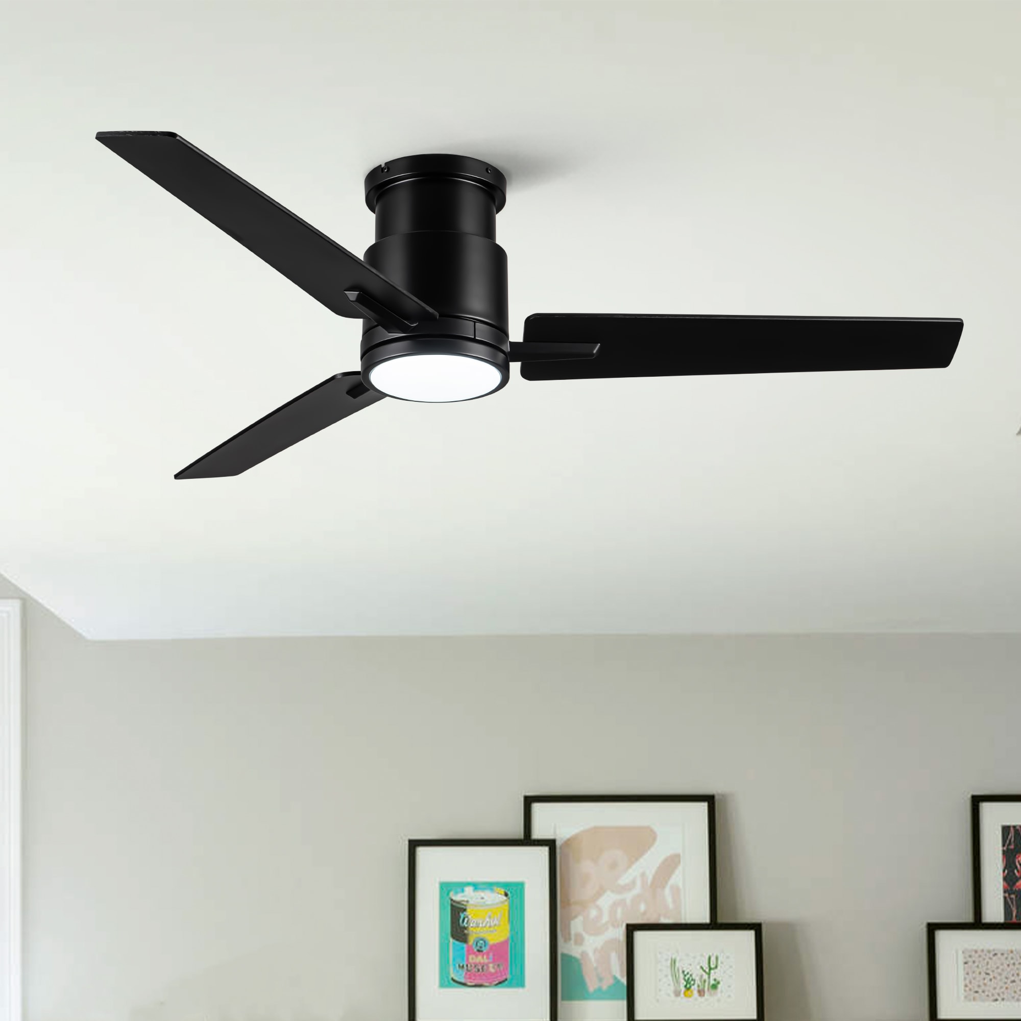 YUHAO LSDY1235XBK52 Dreams 52-in Color-Changing Integrated LED Flush Mount Black with Multiple finishes Blades Ceiling Fan With Light and Remote ( 3 -Blade )