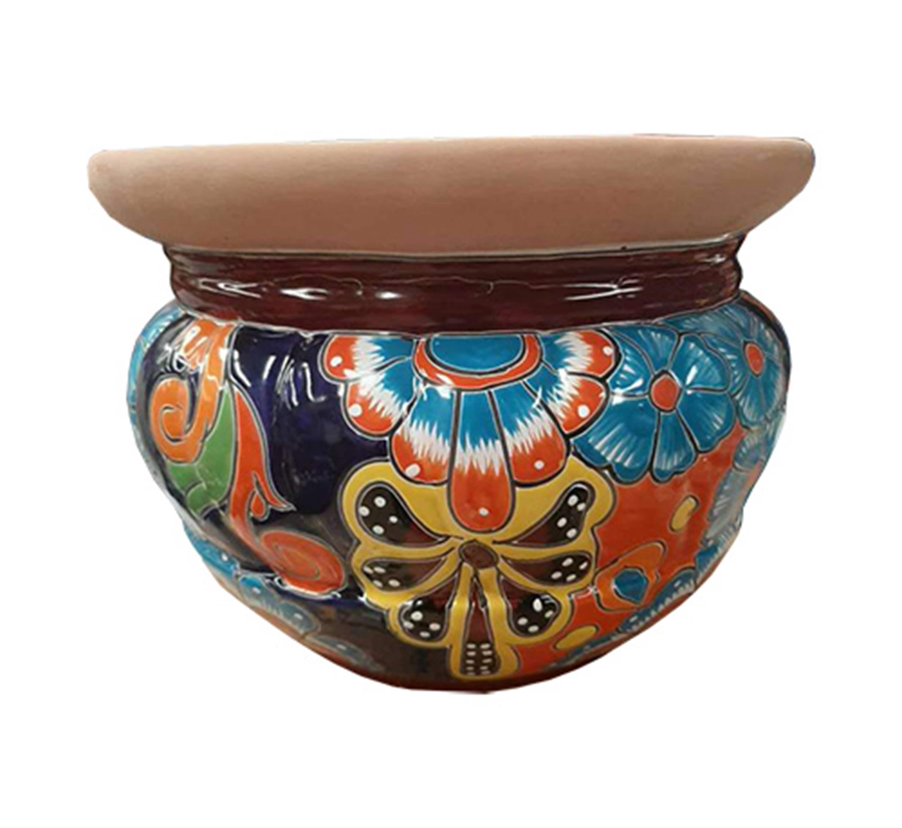 B ARTE BICENTENARIO RC2606 11.42-in W Large Blue Ceramic Indoor/Outdoor Planter with Drainage Holes