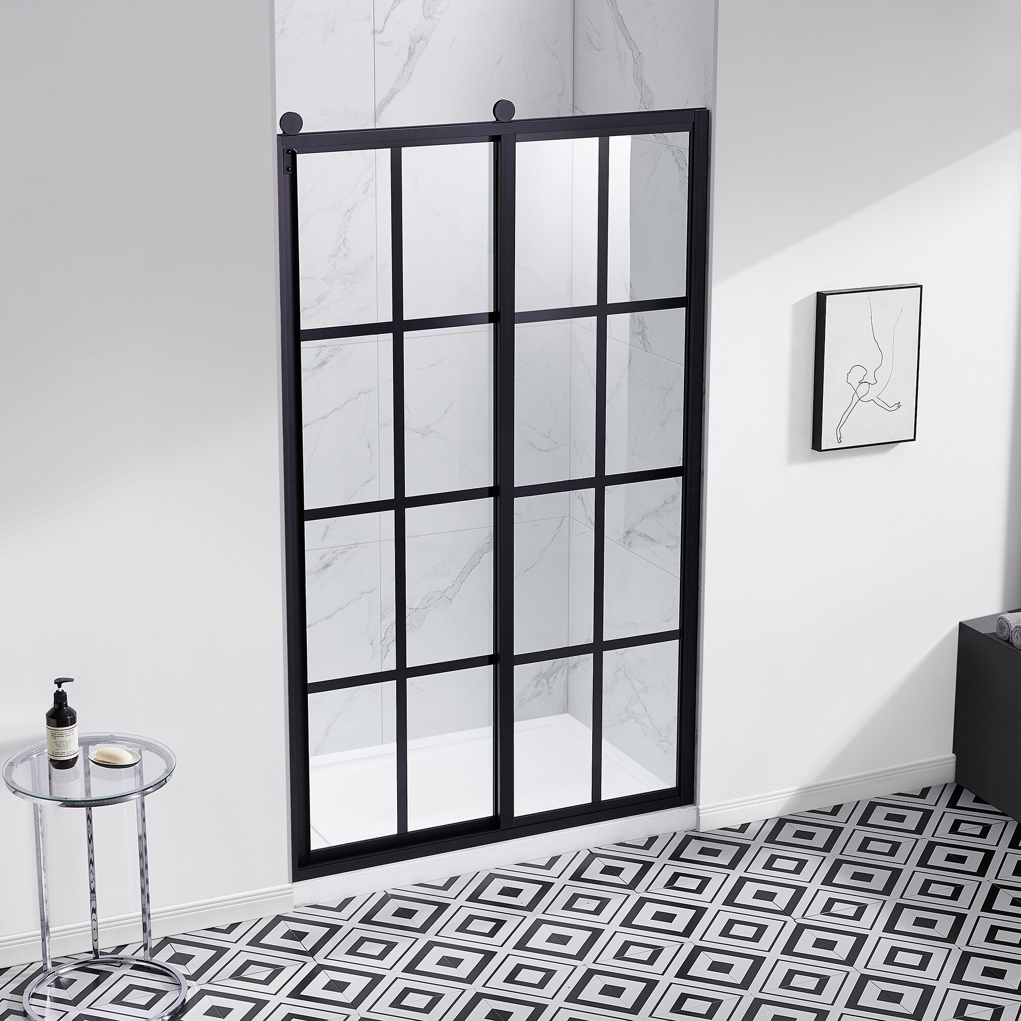 Ove Decors Larissa 48 in. 6 mm Silk Screen Shower Door in Black
