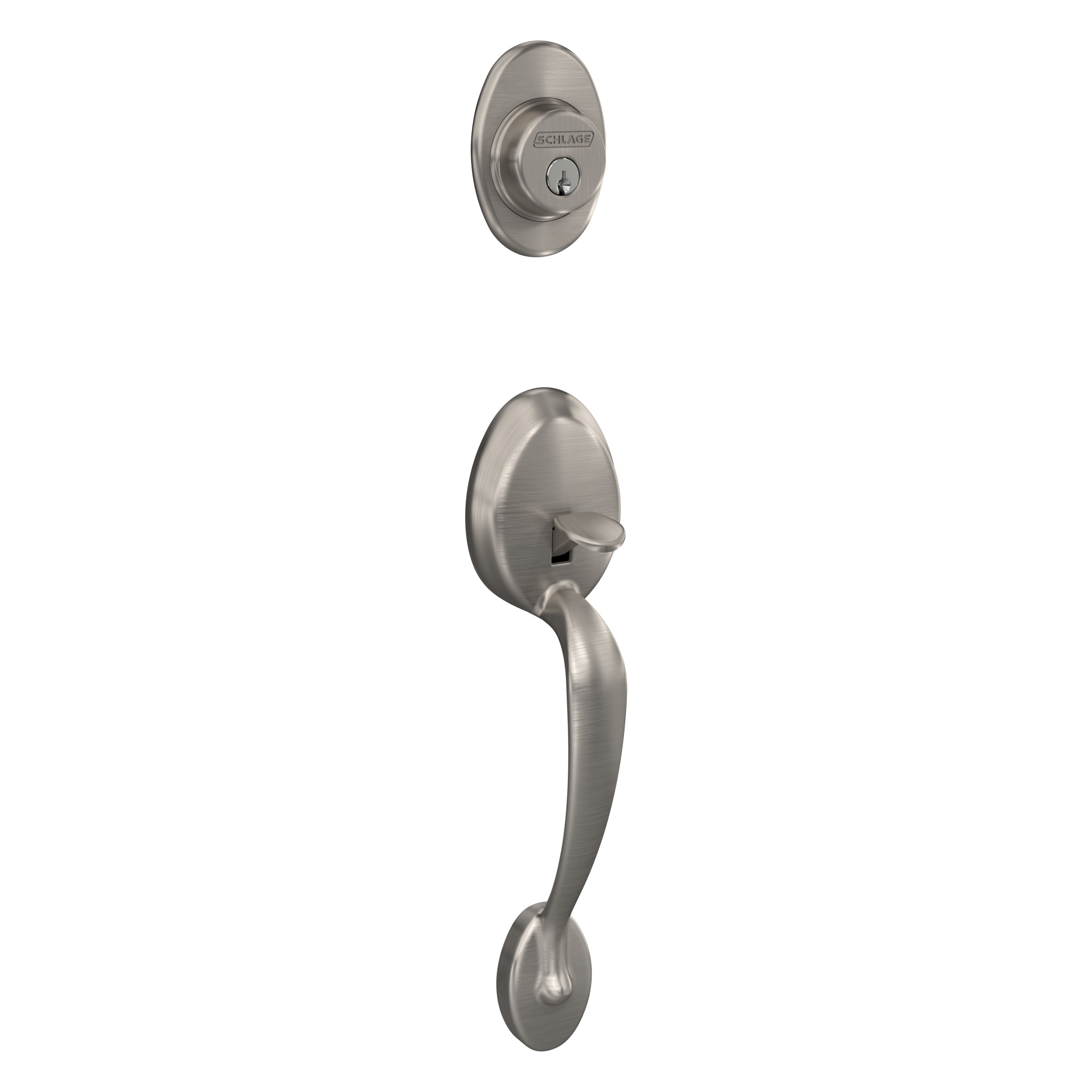 Schlage F58 PLY 619 Plymouth Satin Nickel Entry door exterior handle with