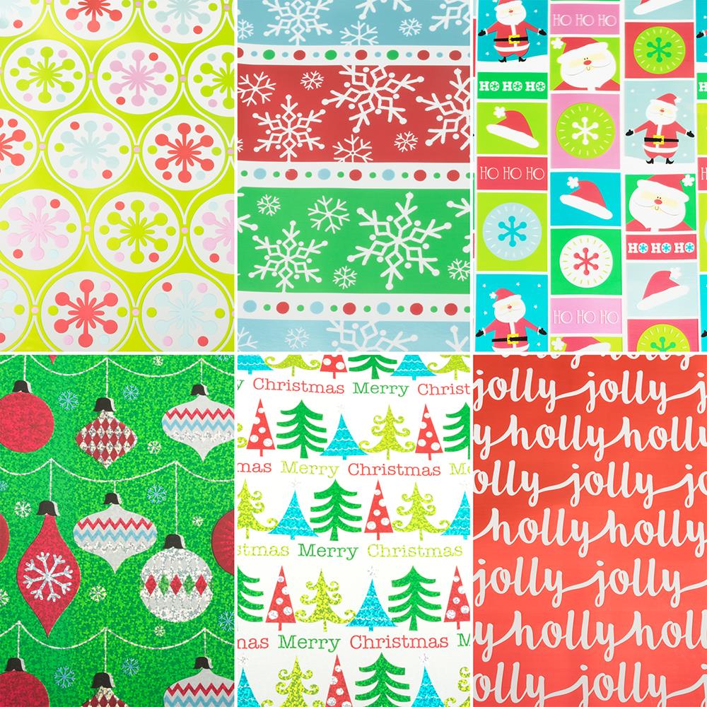 Christmas Cheer 4-Pack Reversible Wrapping Paper Assortment, 150 sq. ft.