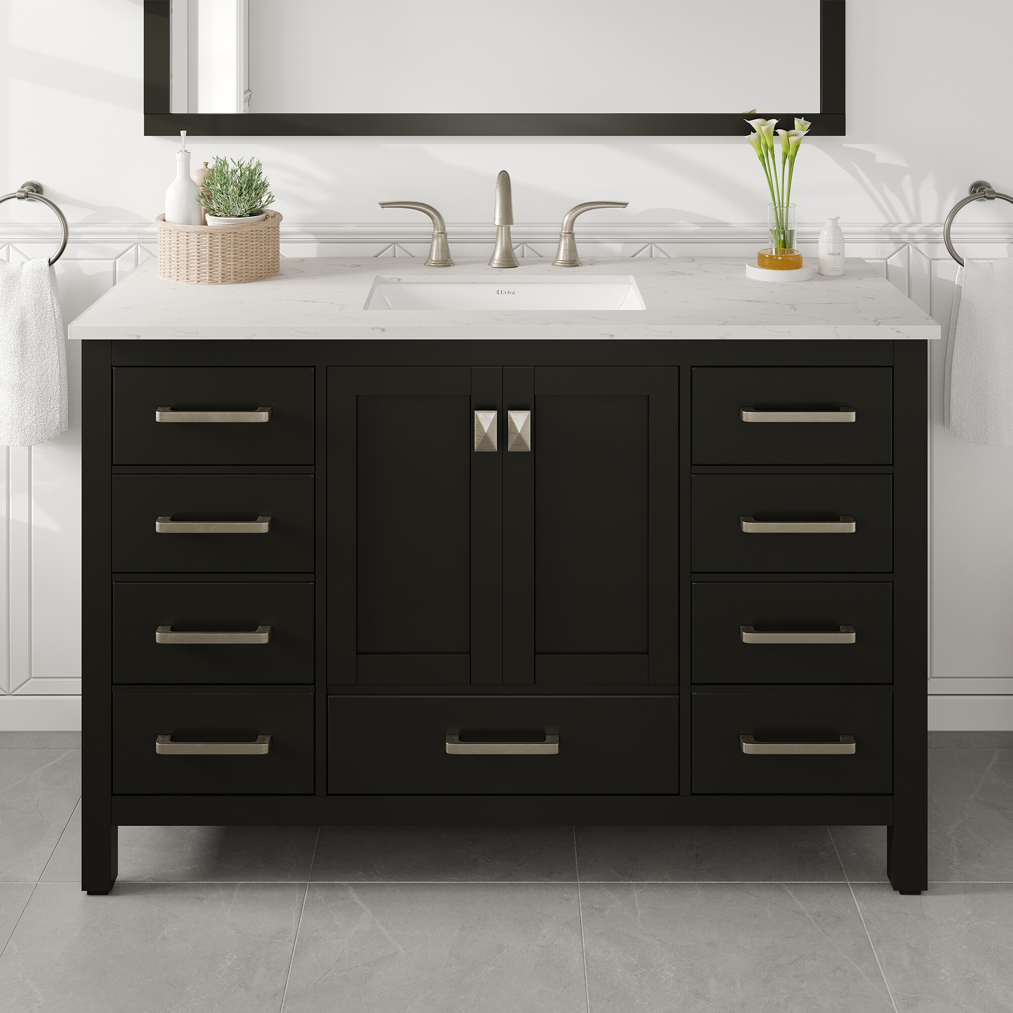 Eviva EVVN412-48ES-Q Aberdeen 48-in Espresso Undermount Single Sink Bathroom Vanity with White Quartz Top