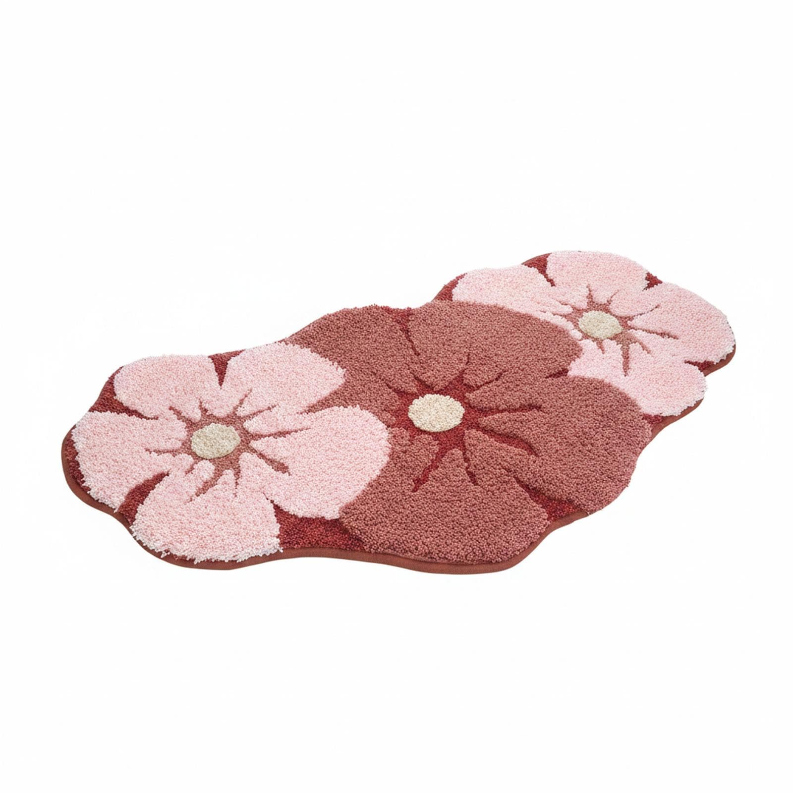 Paradigms Interiors Cute Curved Bathroom Rug Mat Microfiber Flower Shape Non Slip Soft Absorbent Shower Floor Decor
