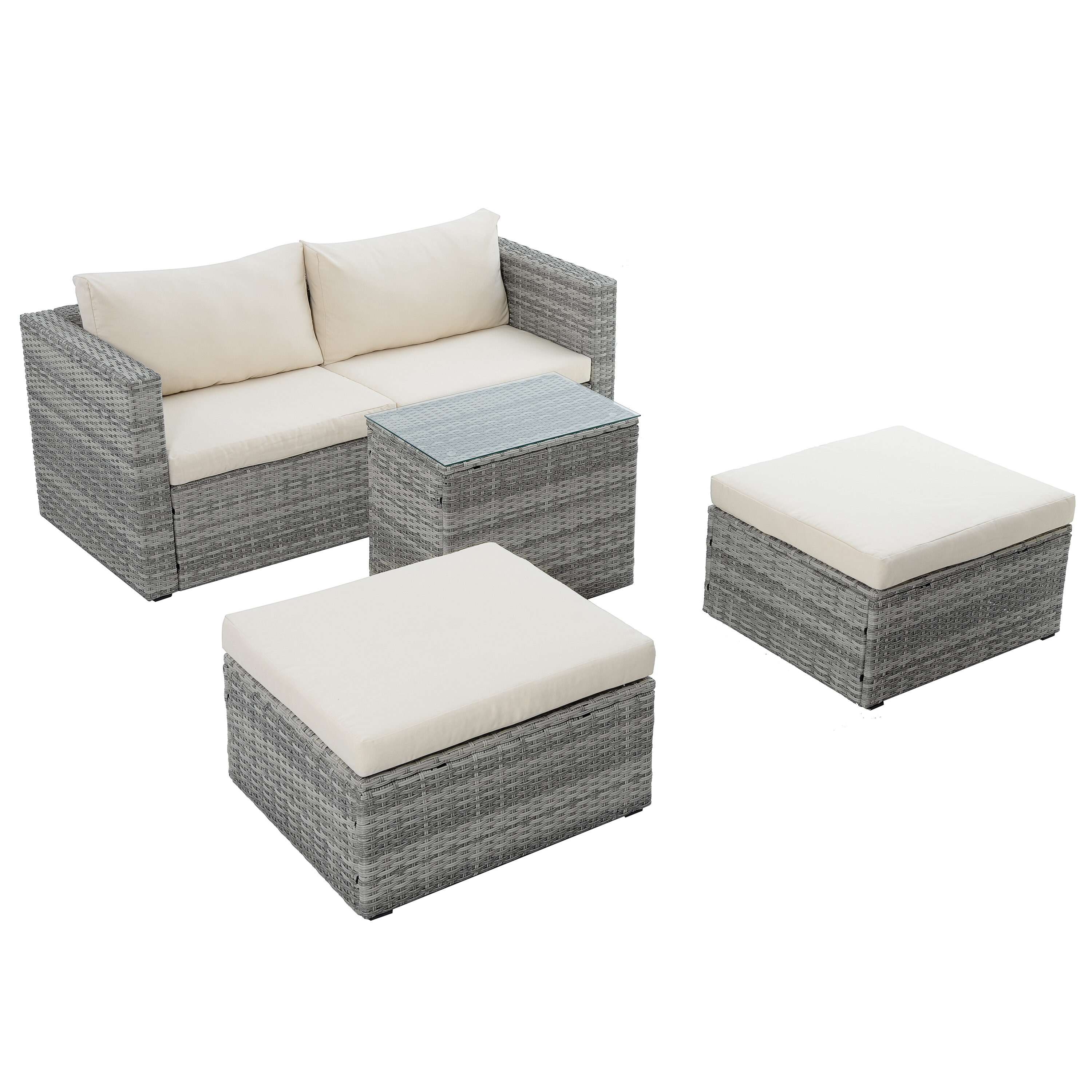 Nestfair FPT40009B 5 -Piece Wicker Patio Conversation Set with Off-white Cushions