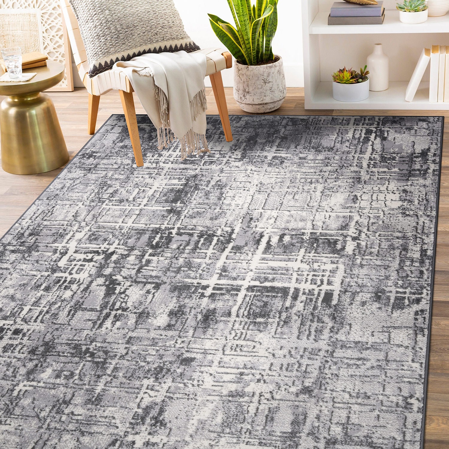 World Rug Gallery 2100GRAY8X10 8 x 10 (ft) Loomed Polypropylene Gray Rectangular Indoor Distressed/Overdyed Area rug