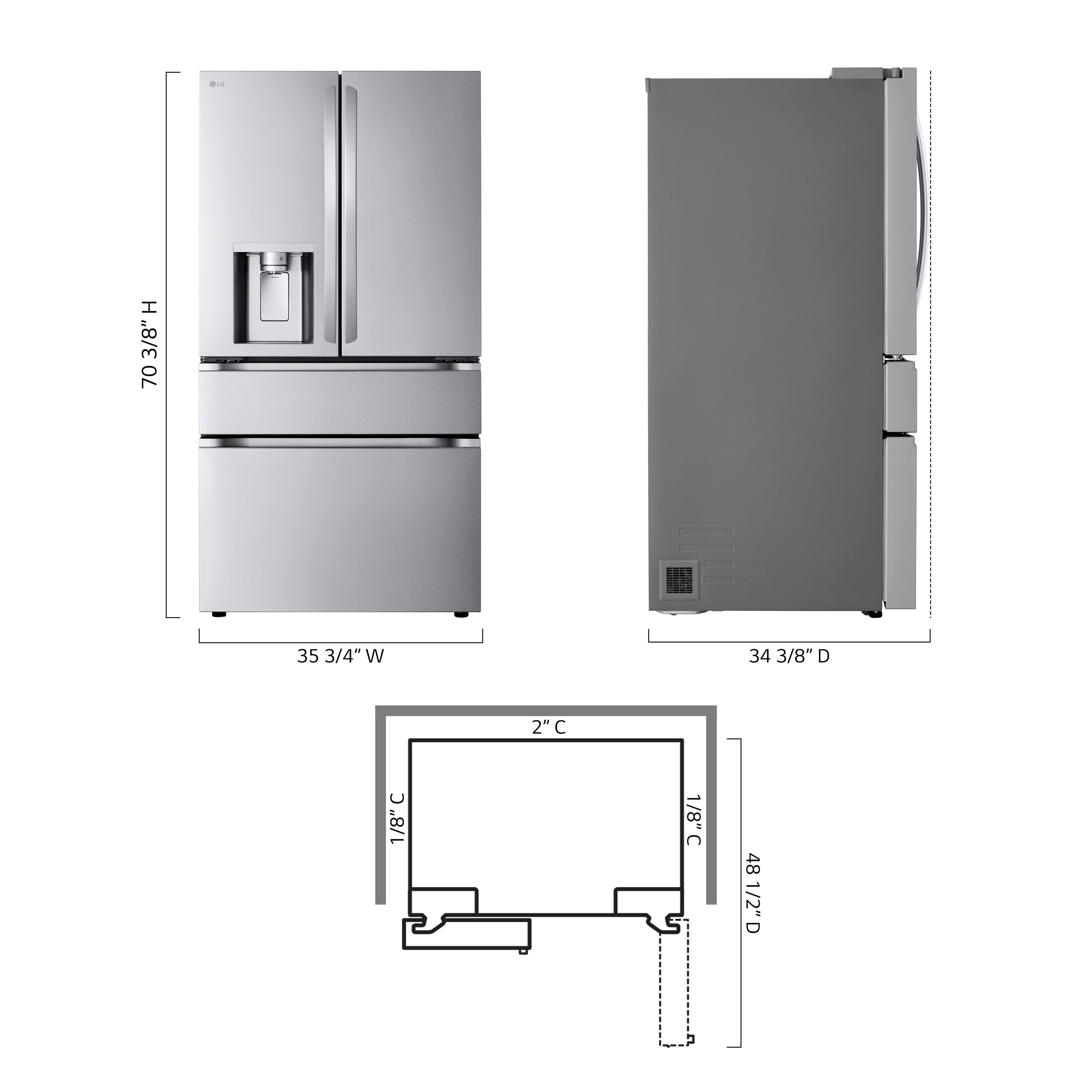 LG Standard Depth MAX 28.6-cu ft 4-Door Smart French Door Refrigerator with Dual Ice Maker, Water and Ice Dispenser (Fingerprint Resistant) ENERGY STAR