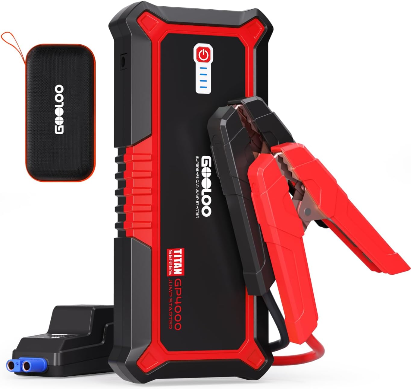 GOOLOO  GP4000 4000A Peak Car Battery Jump Starter Portable Battery Booster for Up to All Gas or 10L Diesel Engine SuperSafe 12V Lithium Jump Box Power Pack with Jumper Cable Red