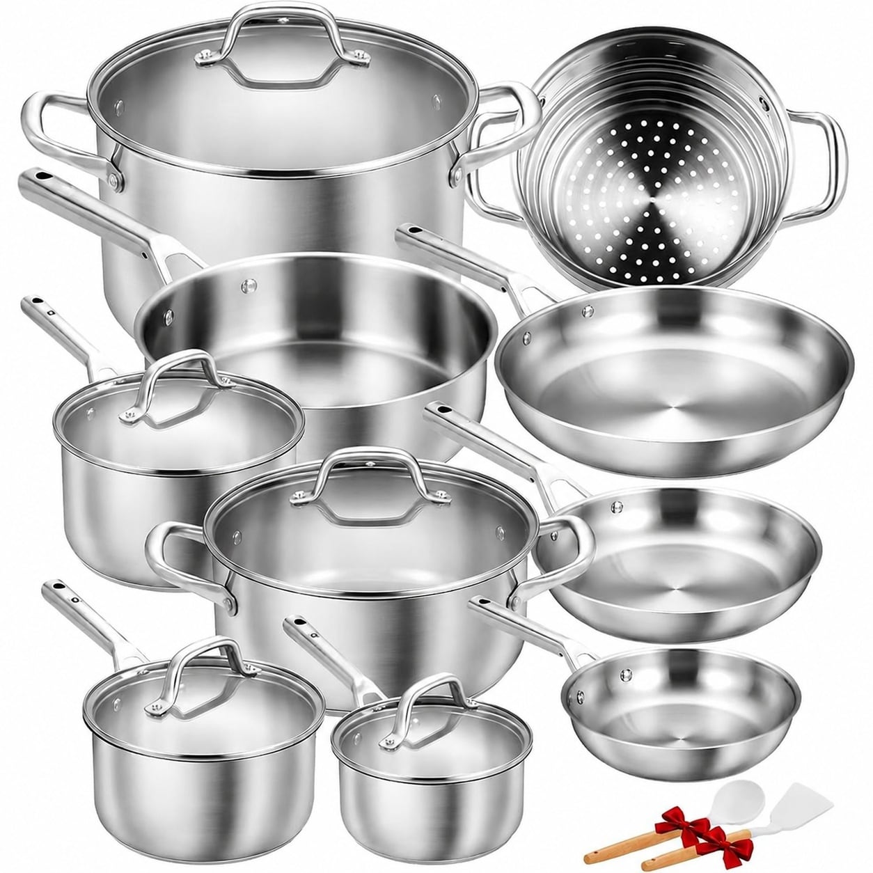 DHMHD Stainless Steel Cookware Set 17 Piece Professional 18 10 Stainless Steel Pots and Pans Set Oven Safe Induction Ready #LDH0814X052
