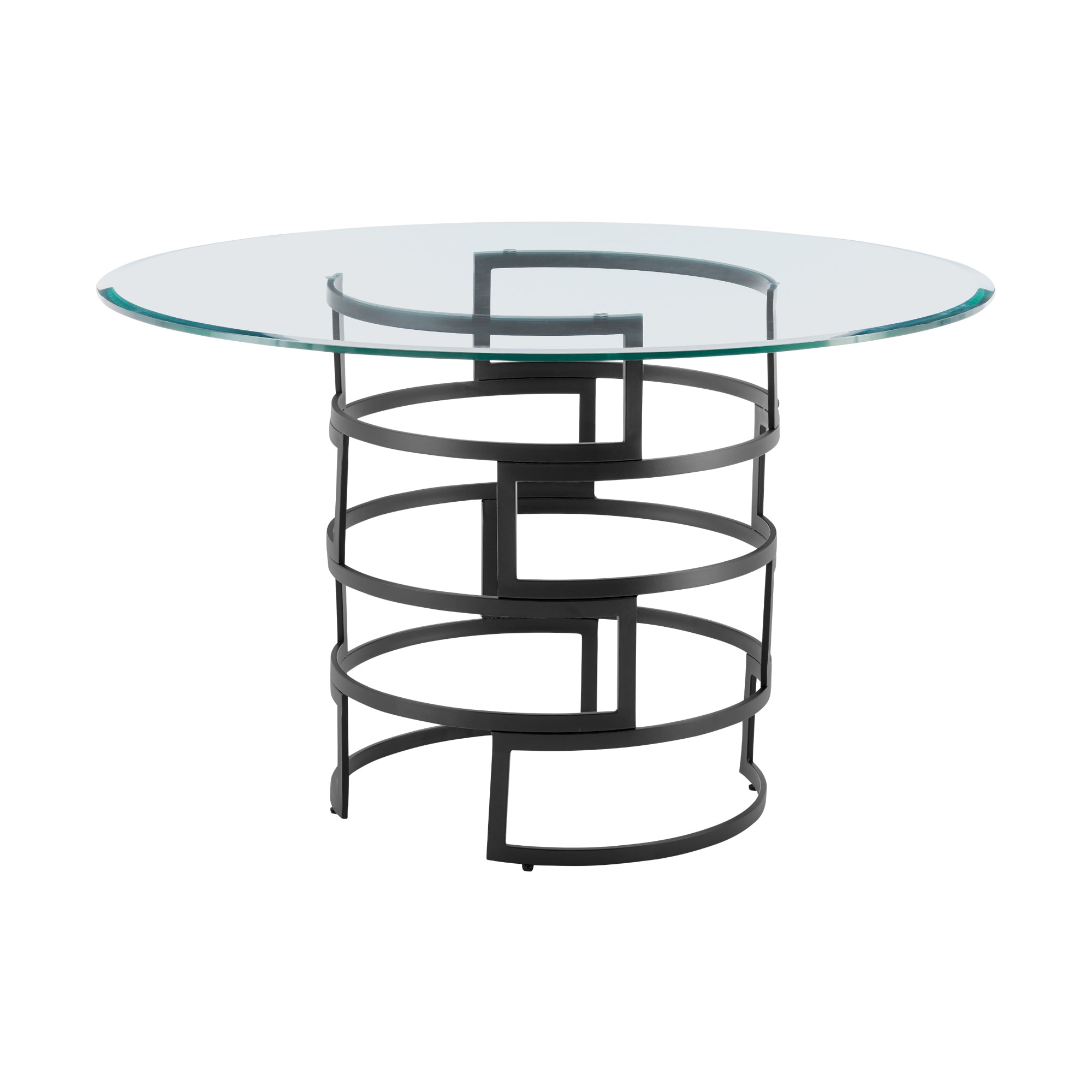 Diaz 48" Round Glass Dining Table with Matte Black Iron Base