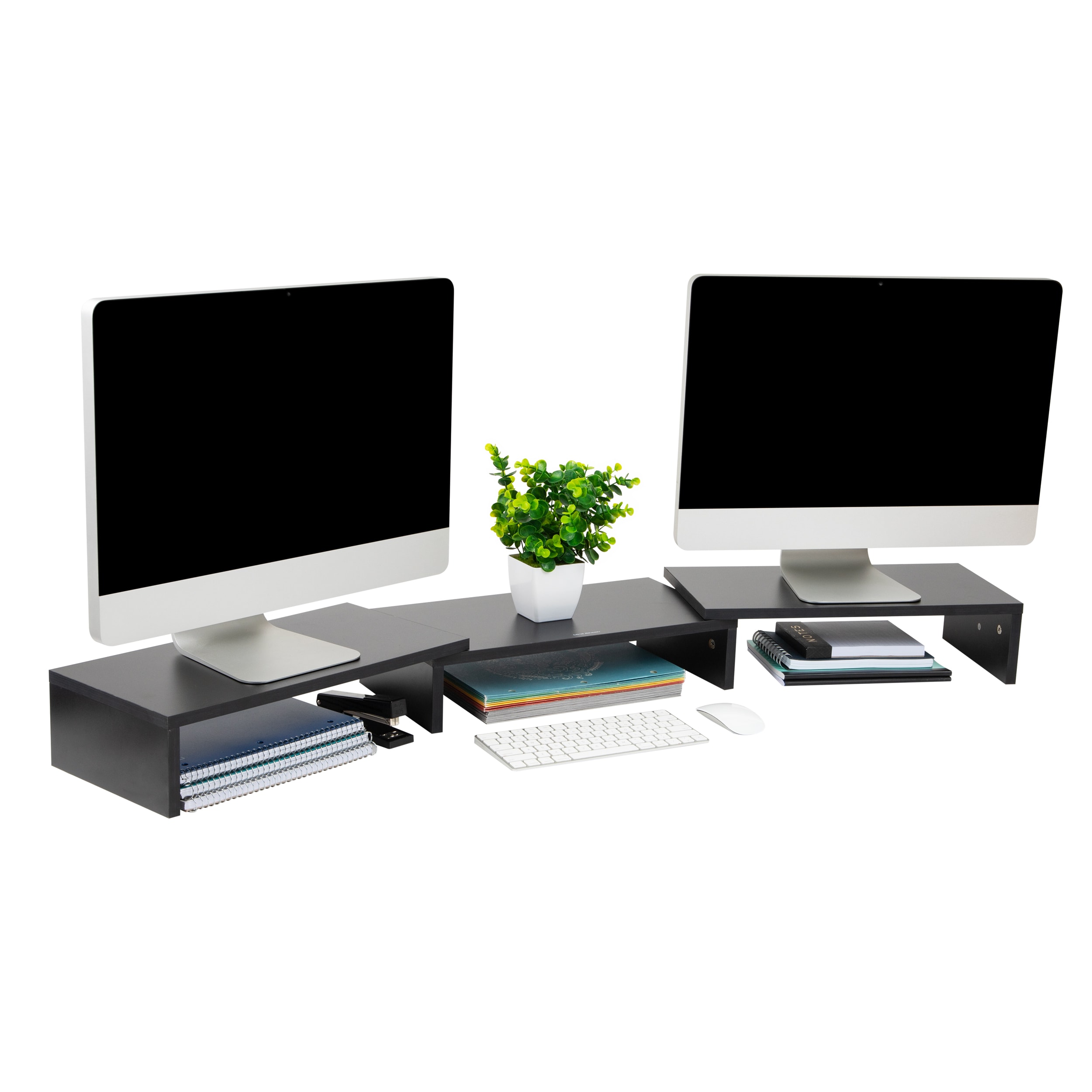 Mind Reader MDFMOND-BLK  Adjustable Mdf Dual Monitor Riser, 2 Tier Riser For Laptop, Monitors, or Tv, Multi-level Monitor Support For Home or Office, Black