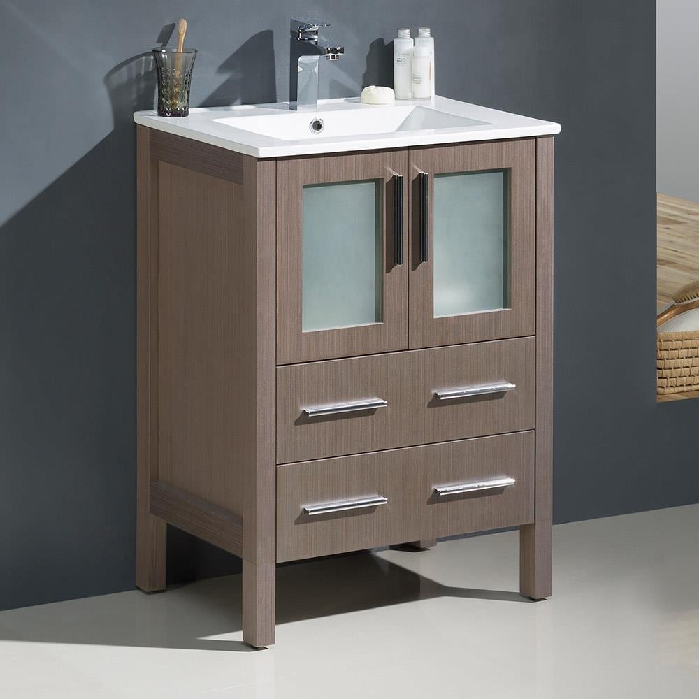 Modern Gray Oak 24" Freestanding Single Sink Vanity Set