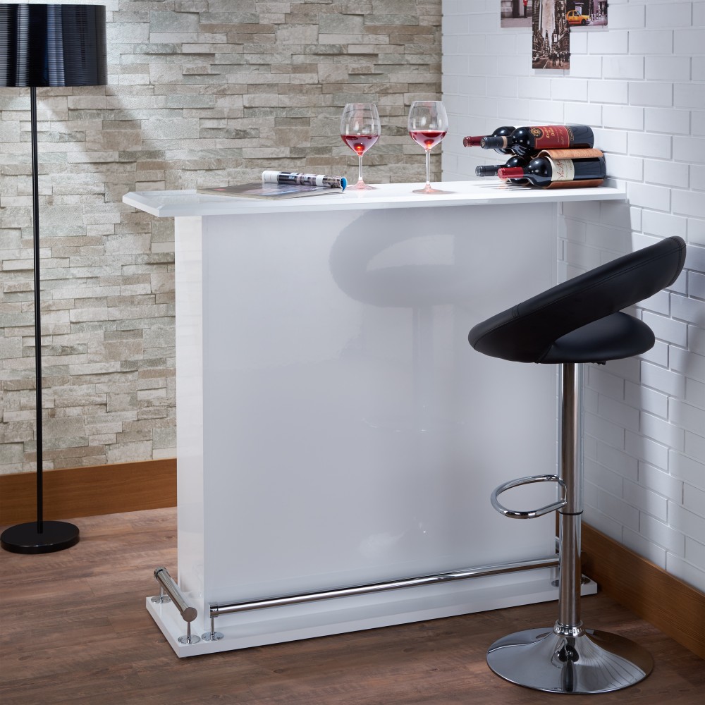 GlasFlength Kite White High Gloss Finish Bar Table Modern Home Bar ...