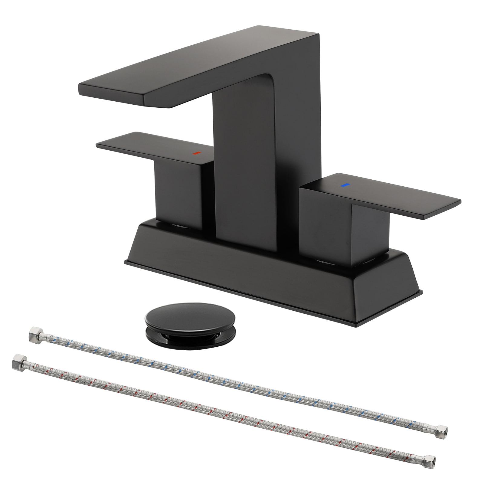 WELLFOR FH76137-ORB Matte Black 4-in centerset 2-handle Waterfall Residential Handle Bathroom Sink Faucet with Drain
