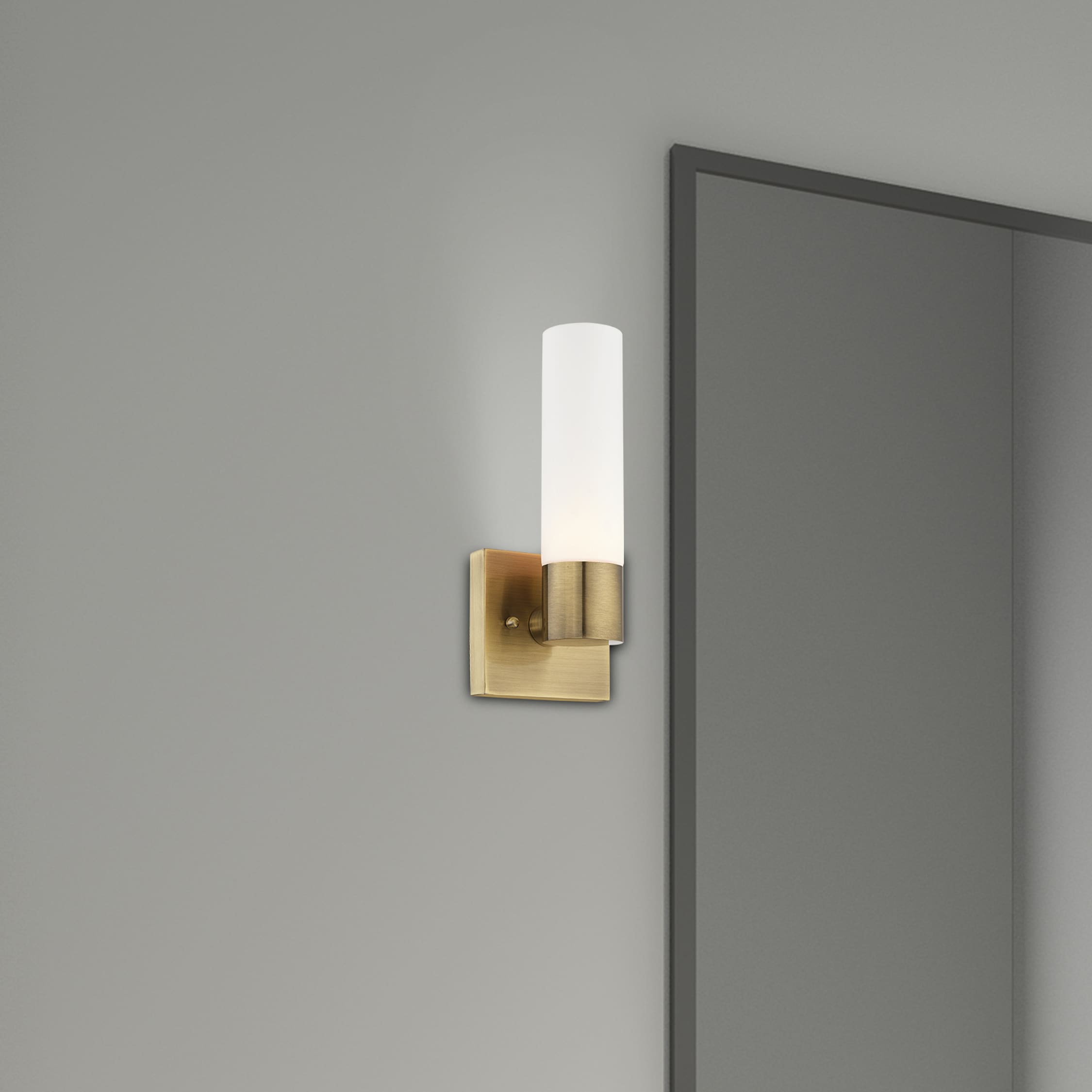 Antique Brass 11" Wall Sconce with Opal Glass