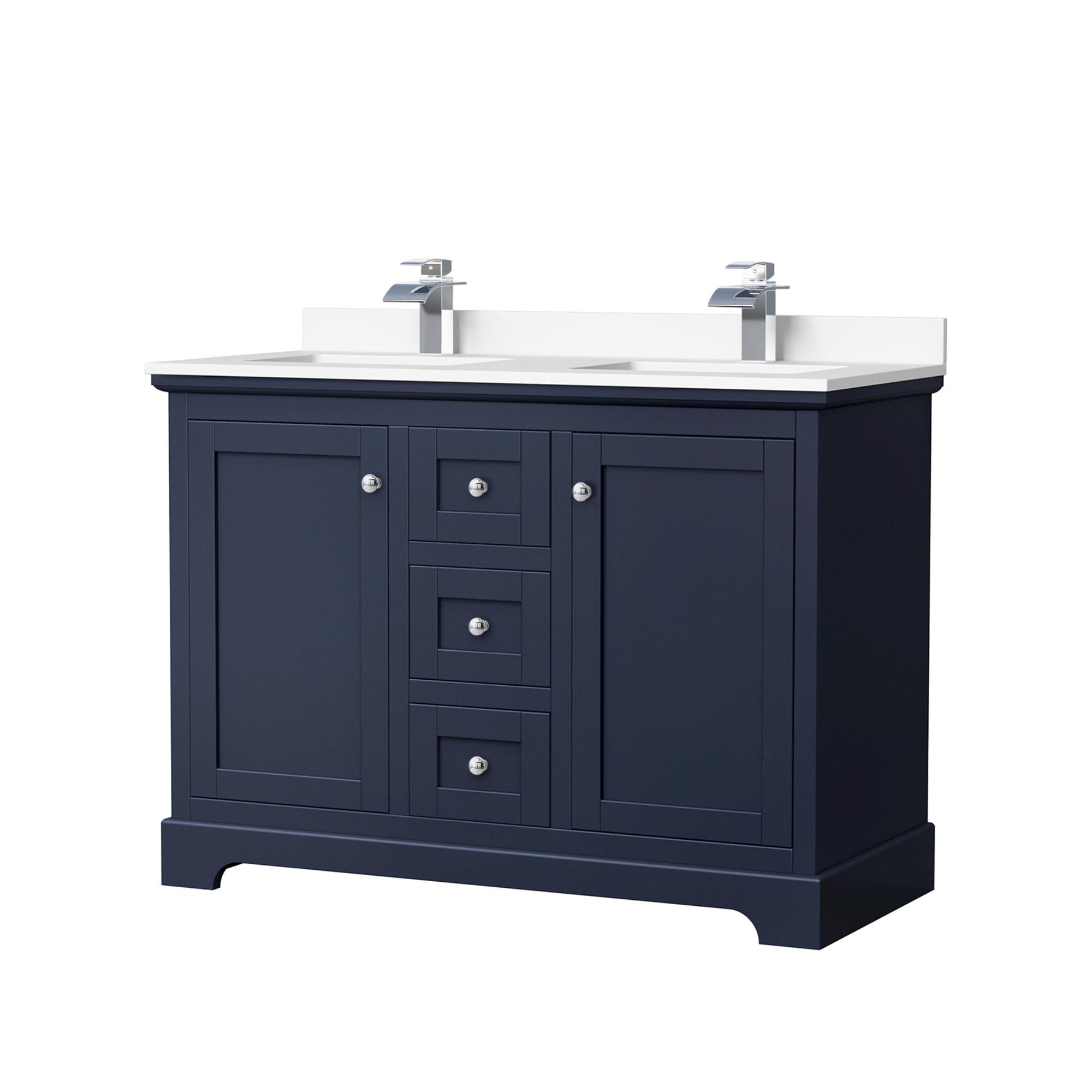 Wyndham Collection WCV232348DBCWCUNSMXX Avery 48-in Dark Blue Undermount Double Sink Bathroom Vanity with White Cultured Marble Top