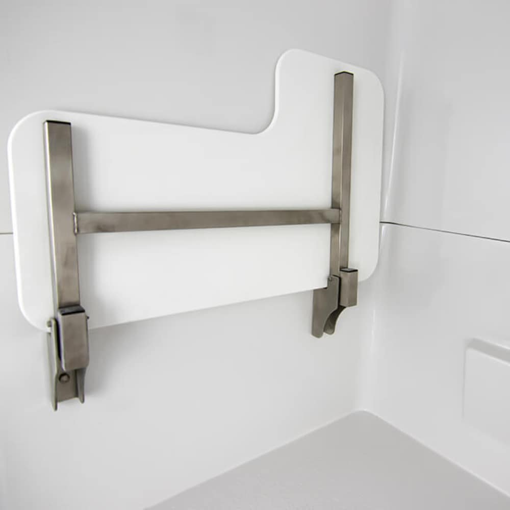 Laurel Mountain Whitwell ADA Roll-In Zero Threshold- Barrier Free White 33-in  x 62-in x 78-in One-piece Shower Kit (Center Drain) with Folding Seat, Base,  Wall and Drain Included in the Shower Stalls