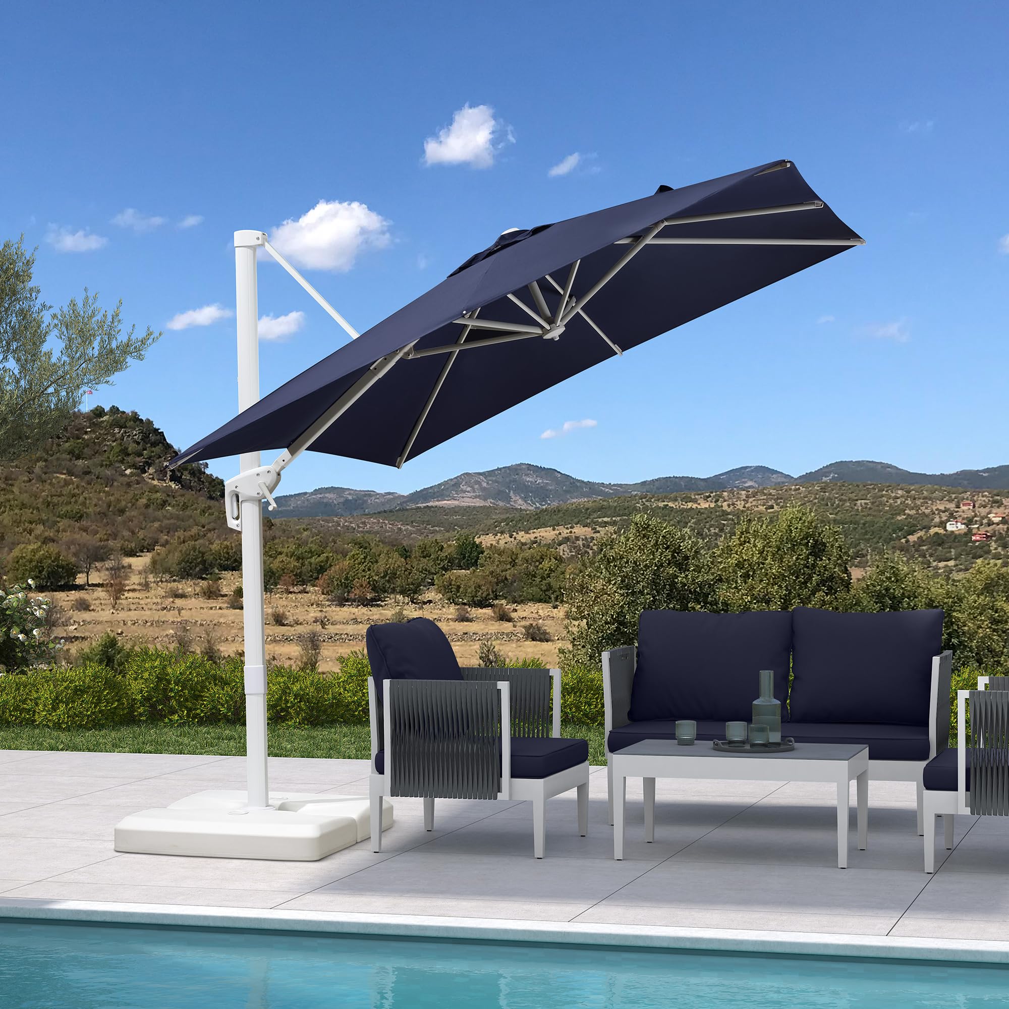 PURPLE LEAF LS02XBS08-NB 8-ft Aluminum Navy Crank Cantilever Patio Umbrella