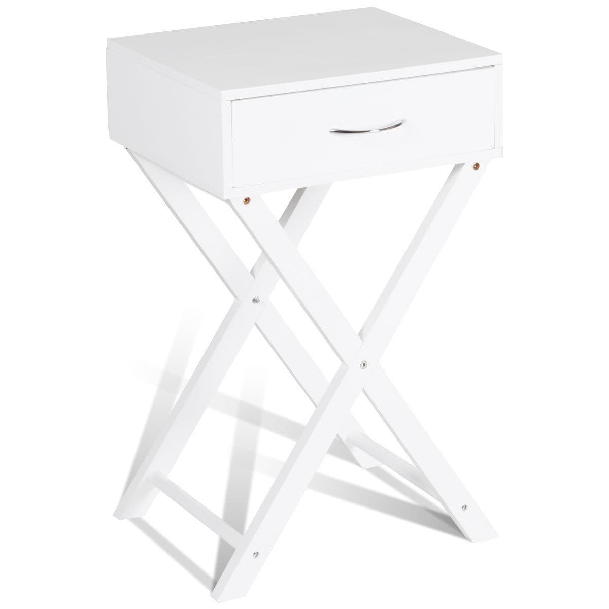 White MDF X-Shape Leg 1-Drawer Nightstand