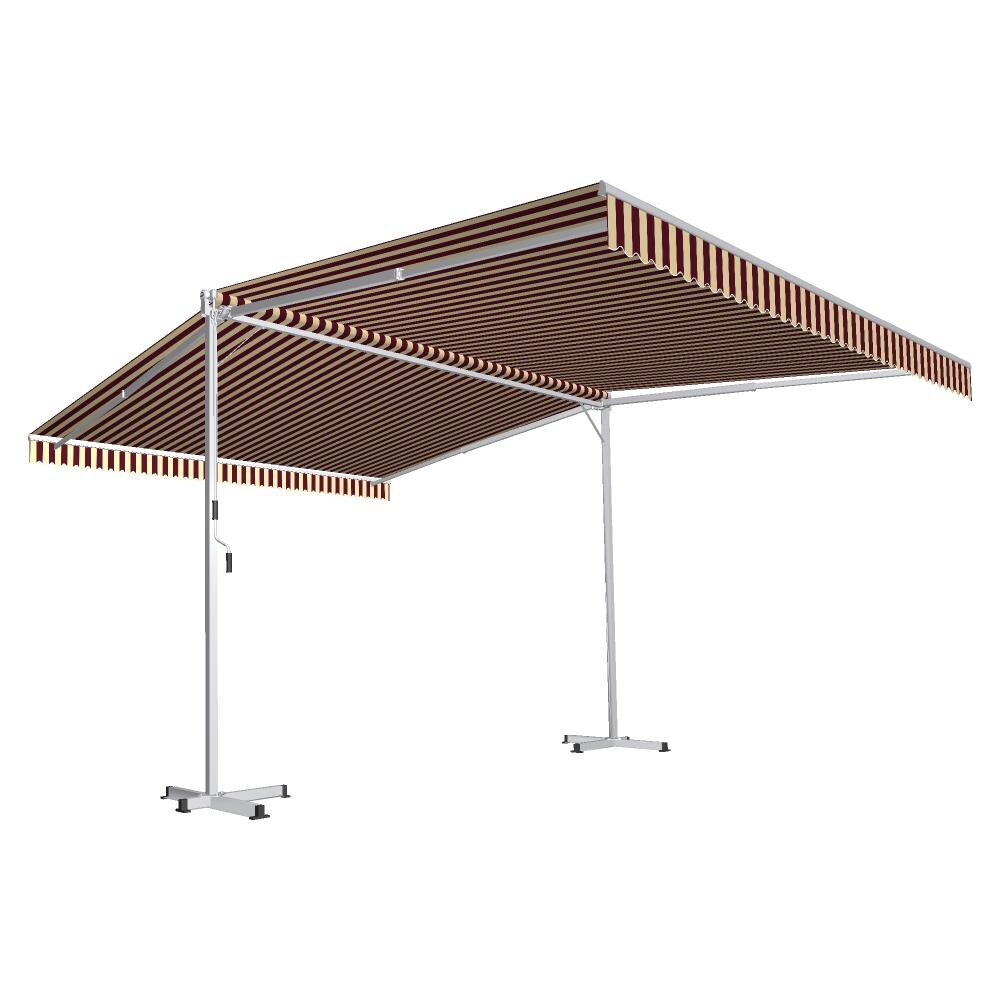 Awntech RICH8-L-BT Richmond 96-in Wide x 156-in Projection x 105-in Height Fabric Burgundy/Tan Striped Manual Retractable Patio Awning