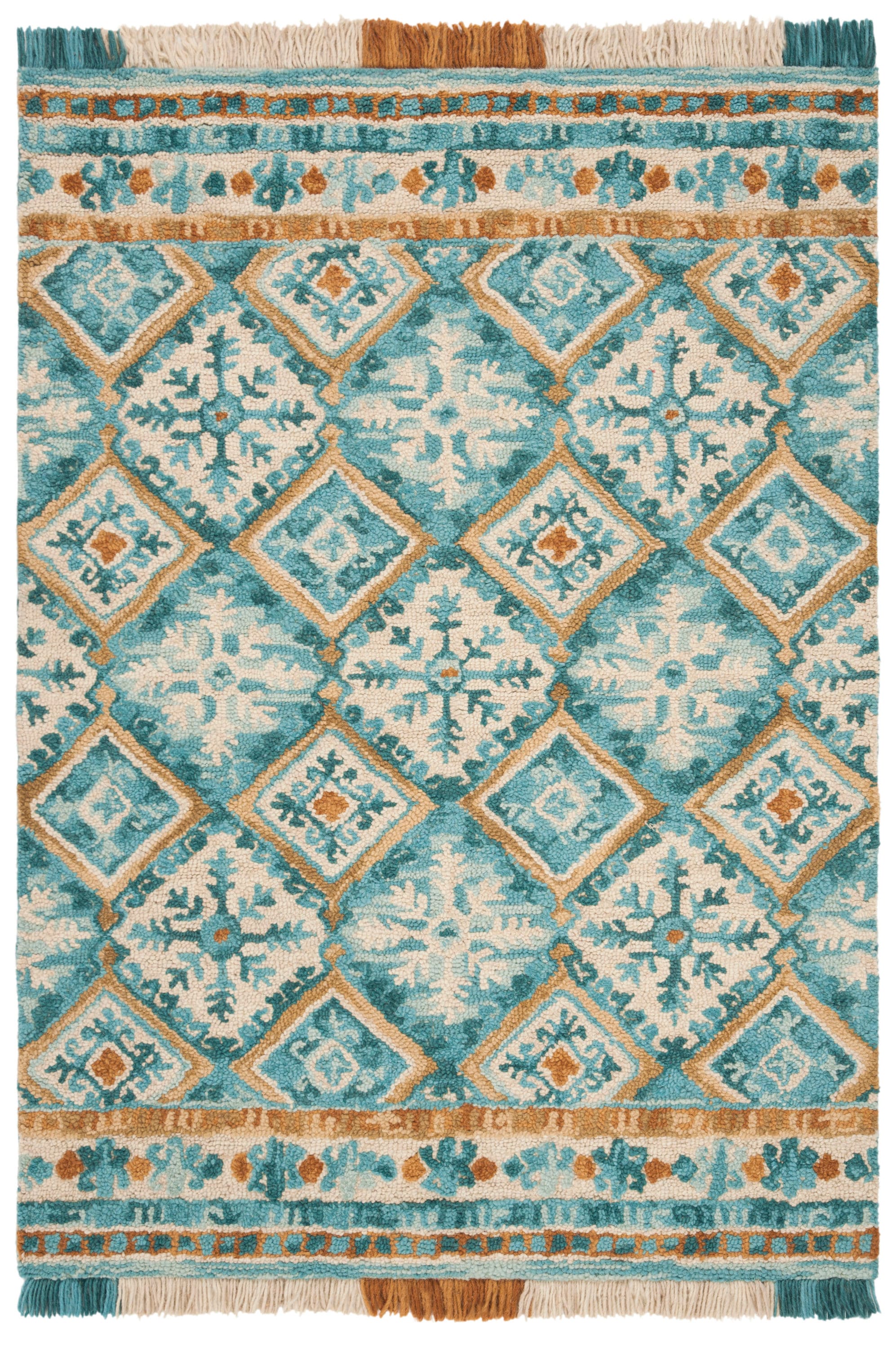 Safavieh BLM421B-4 Blossom Ottilia 4 x 6 (ft) Tufted Wool Ivory/Teal Rectangular Indoor Floral/Botanical Farmhouse/Cottage Area rug