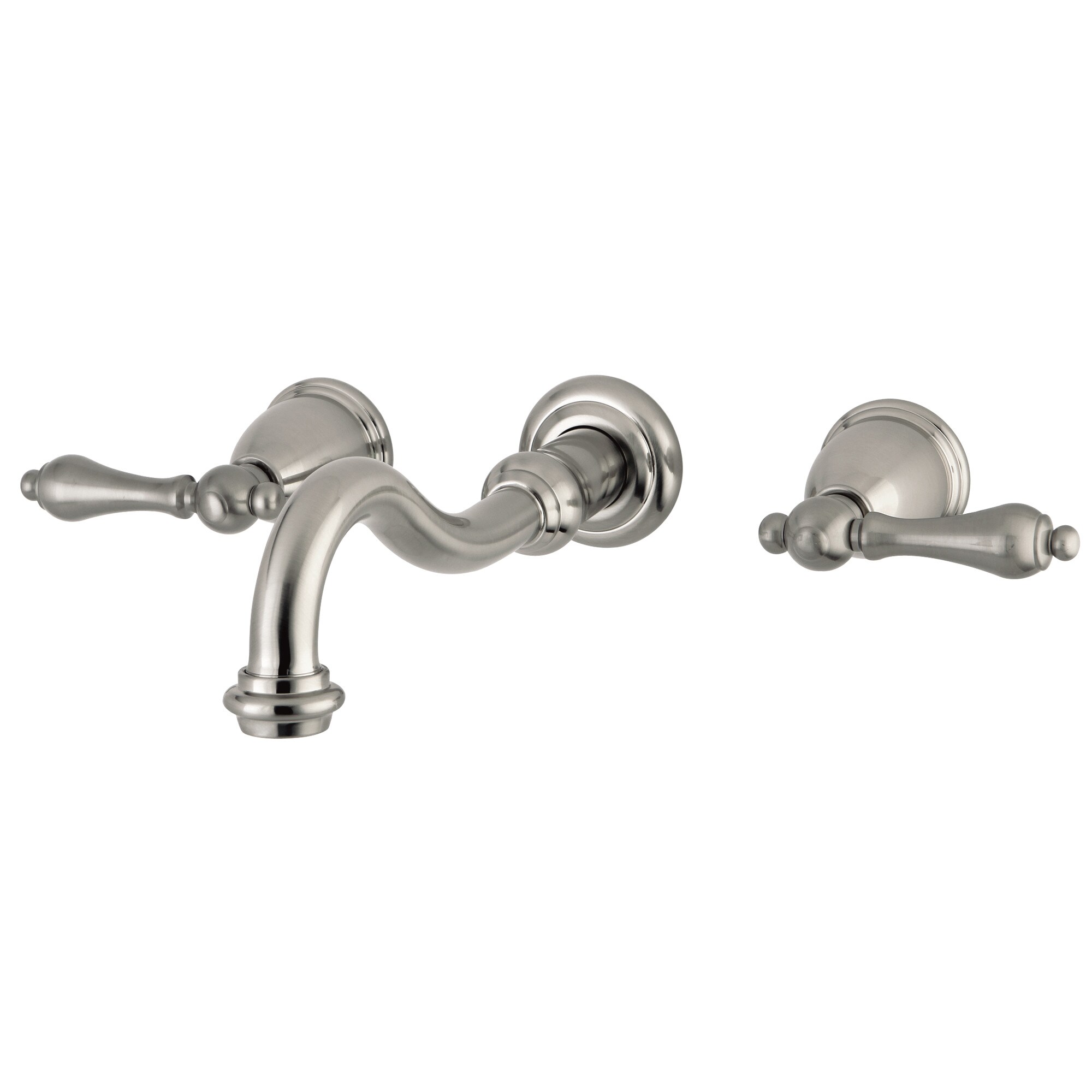 Kingston Brass WLKS3028AL Restoration Brushed nickel 2-handle Wall-mount Low-arc Bathtub Faucet ( Valve Included )