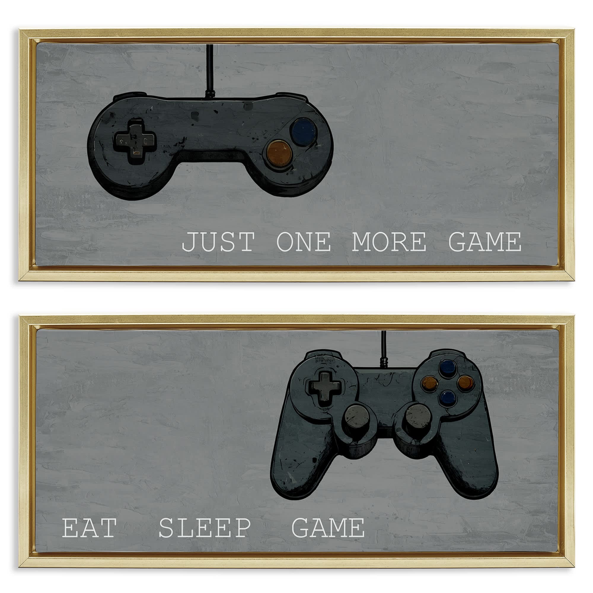 Stupell Industries B2-805-FFG-2PC-10X24 Gamer Phrases on Grey 2pc Floating Frame Set design by Kim Allen