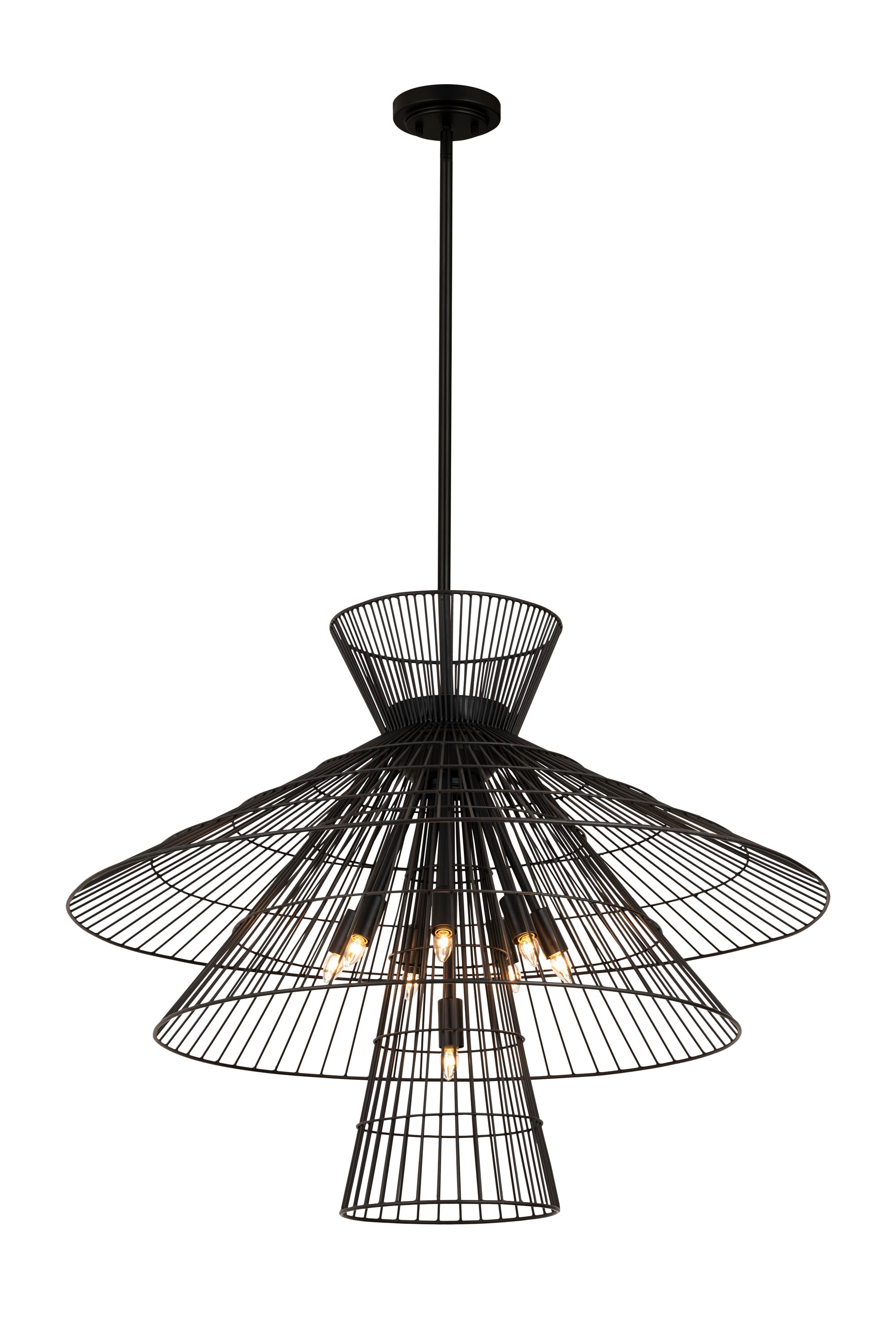 Matte Black 8-Light Industrial Cage Chandelier