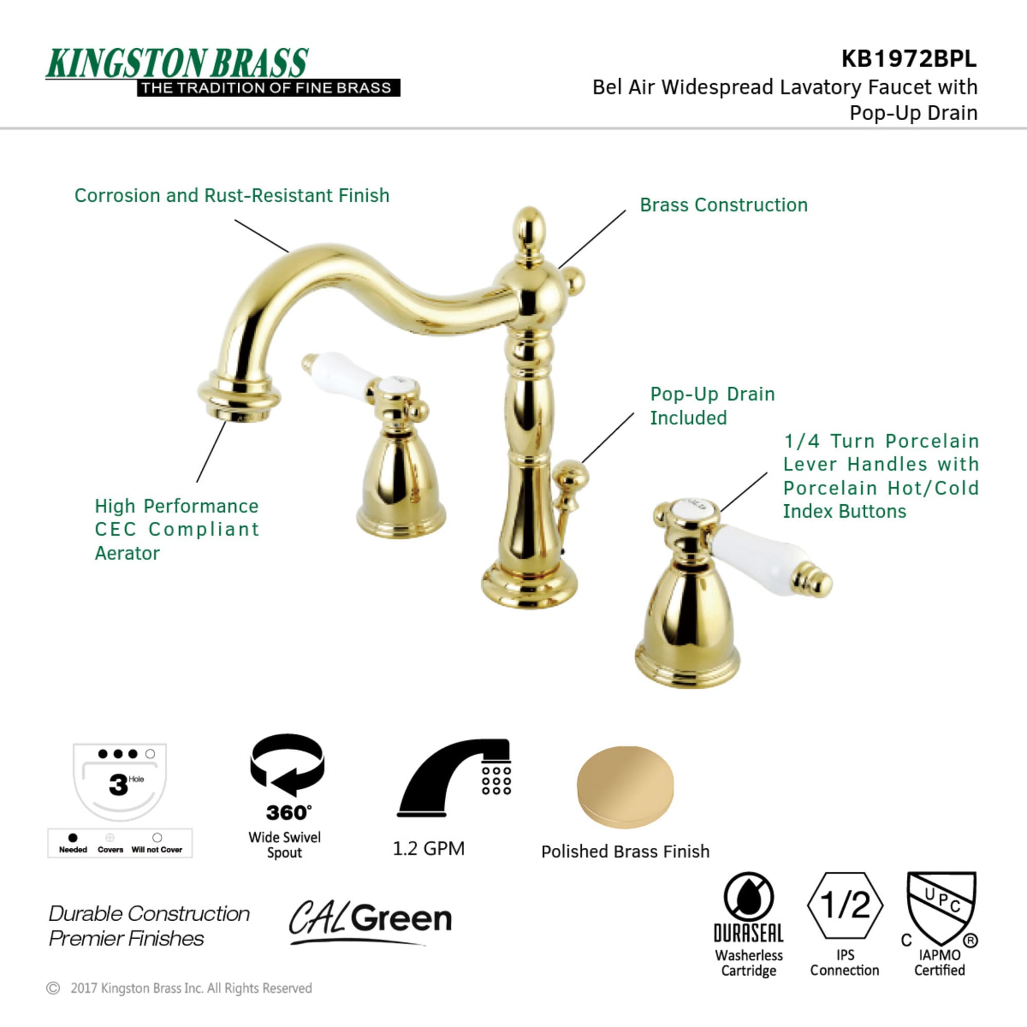 Kingston Brass WLKB1972BPL Lavatory-Faucets - View #3