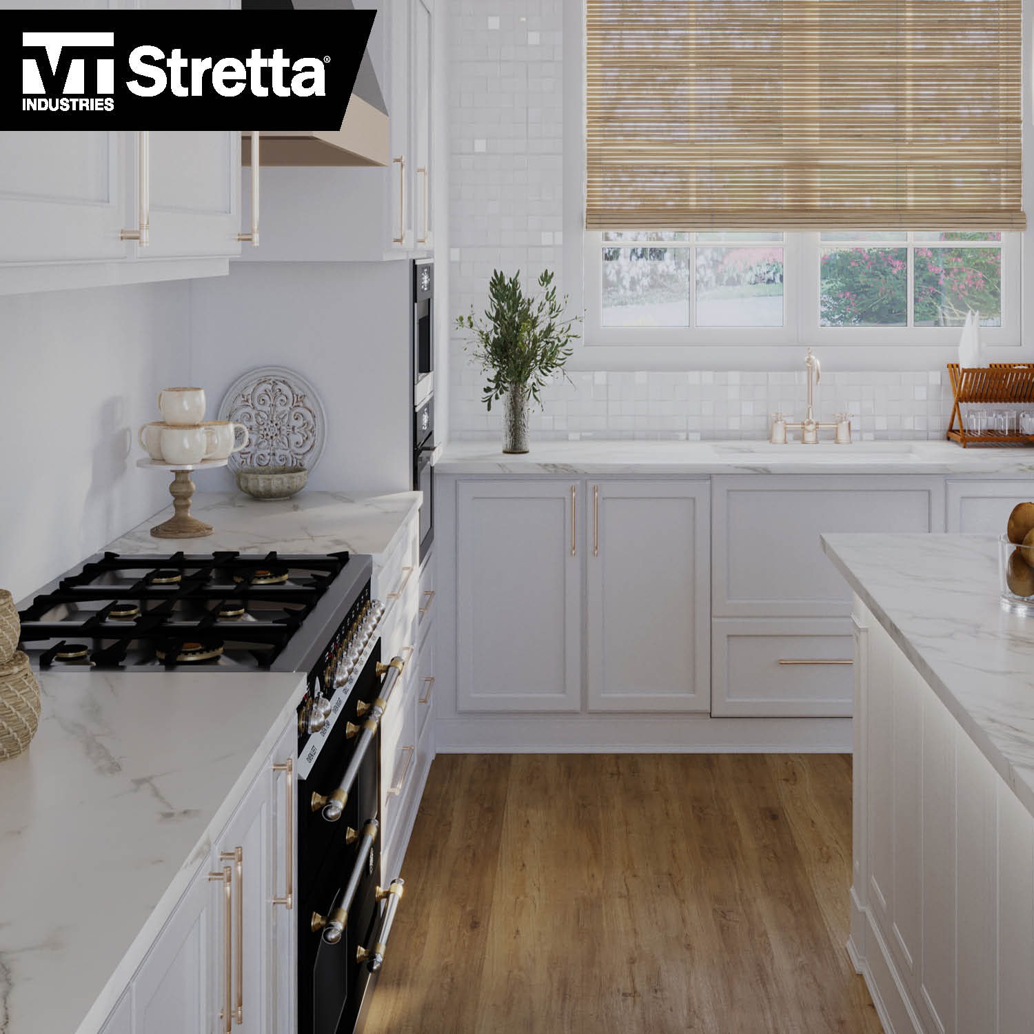 Stretta 10-ft x 25.5-in x 1.125-in White Marble Laminate Countertop
