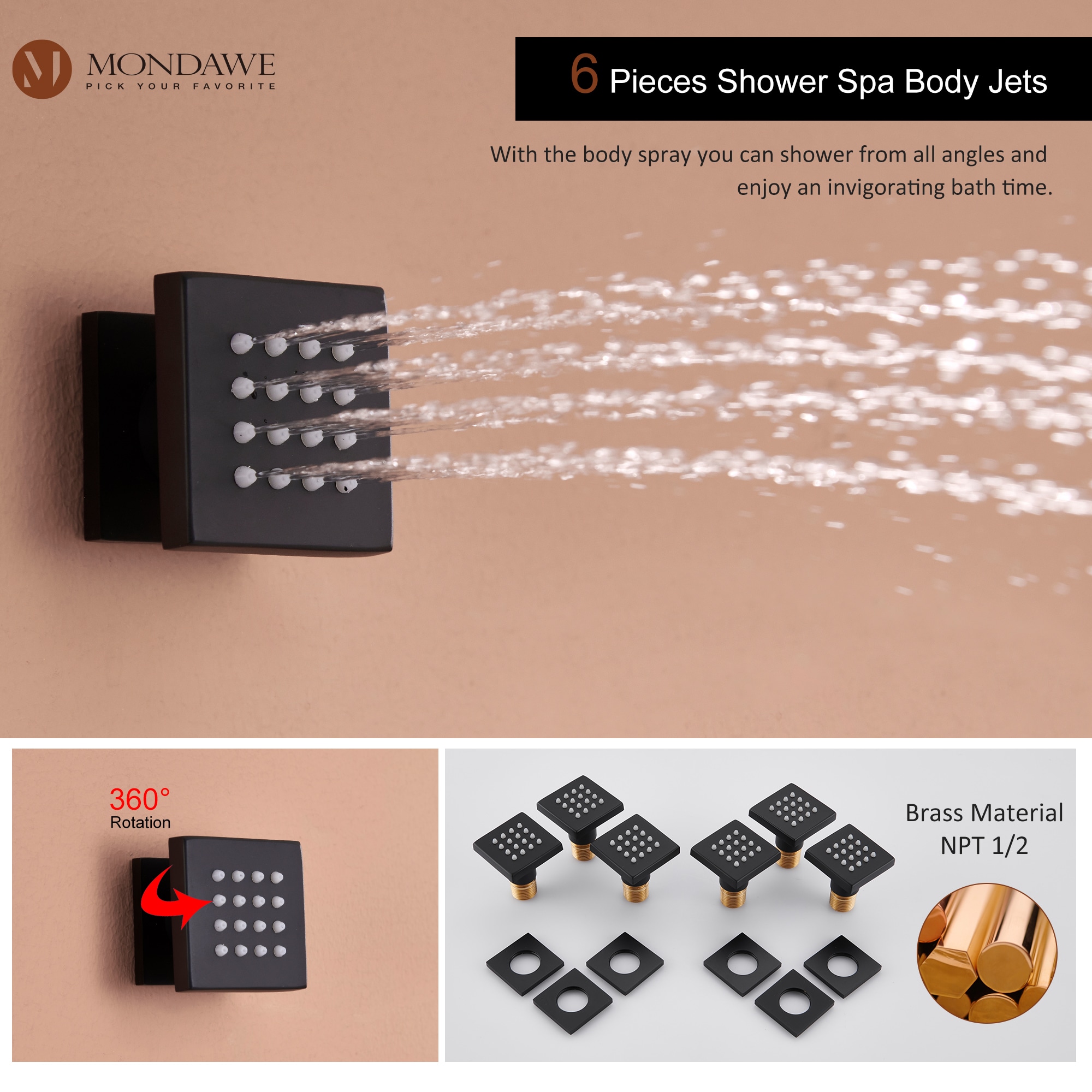 Mondawe WF6310-12BL Showerhead-Bar-Panels - View #4