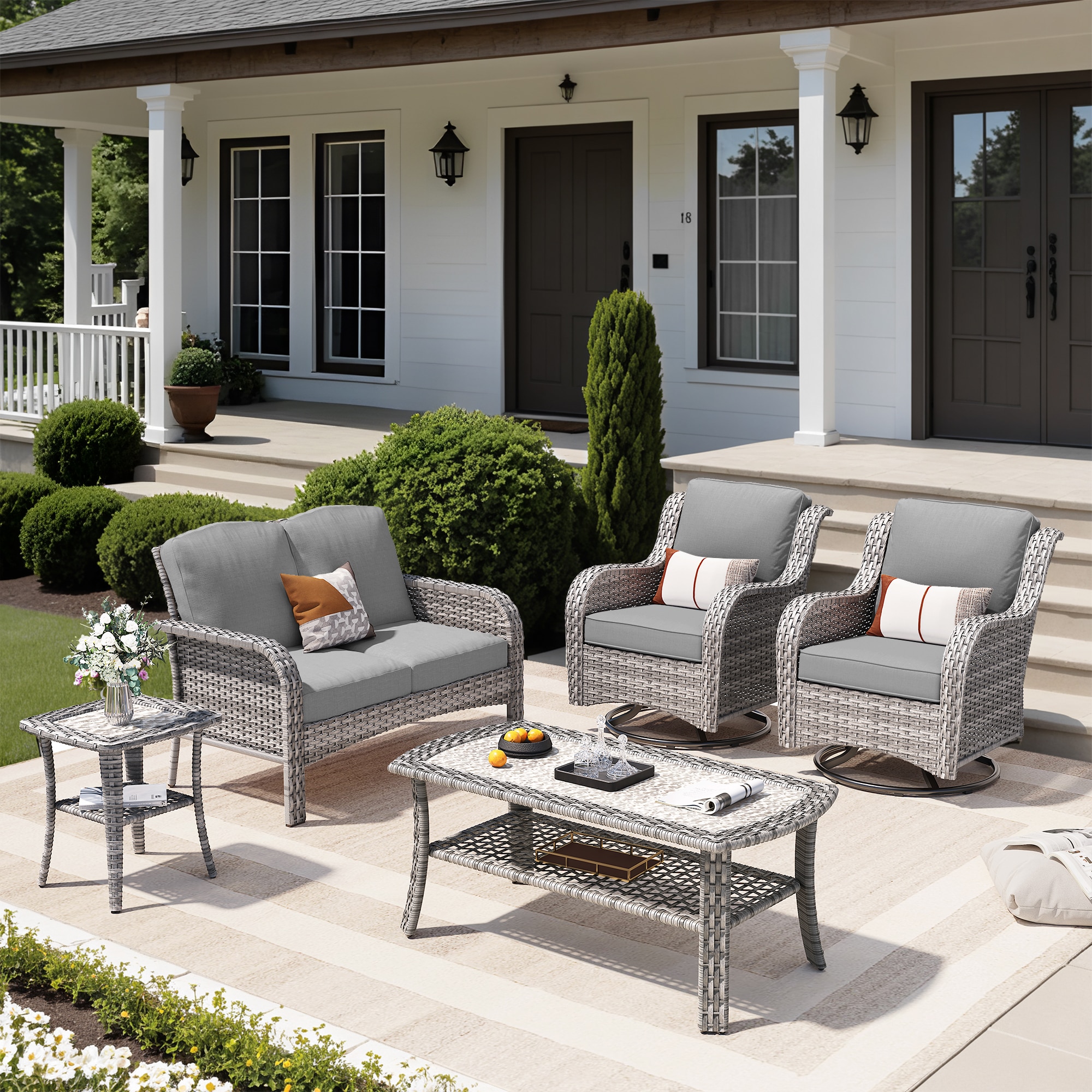 XIZZI XIGNDS2053-NTCRC3 Chrysoberyl 5 -Piece Rattan Patio Conversation Set with Dark Gray Cushions
