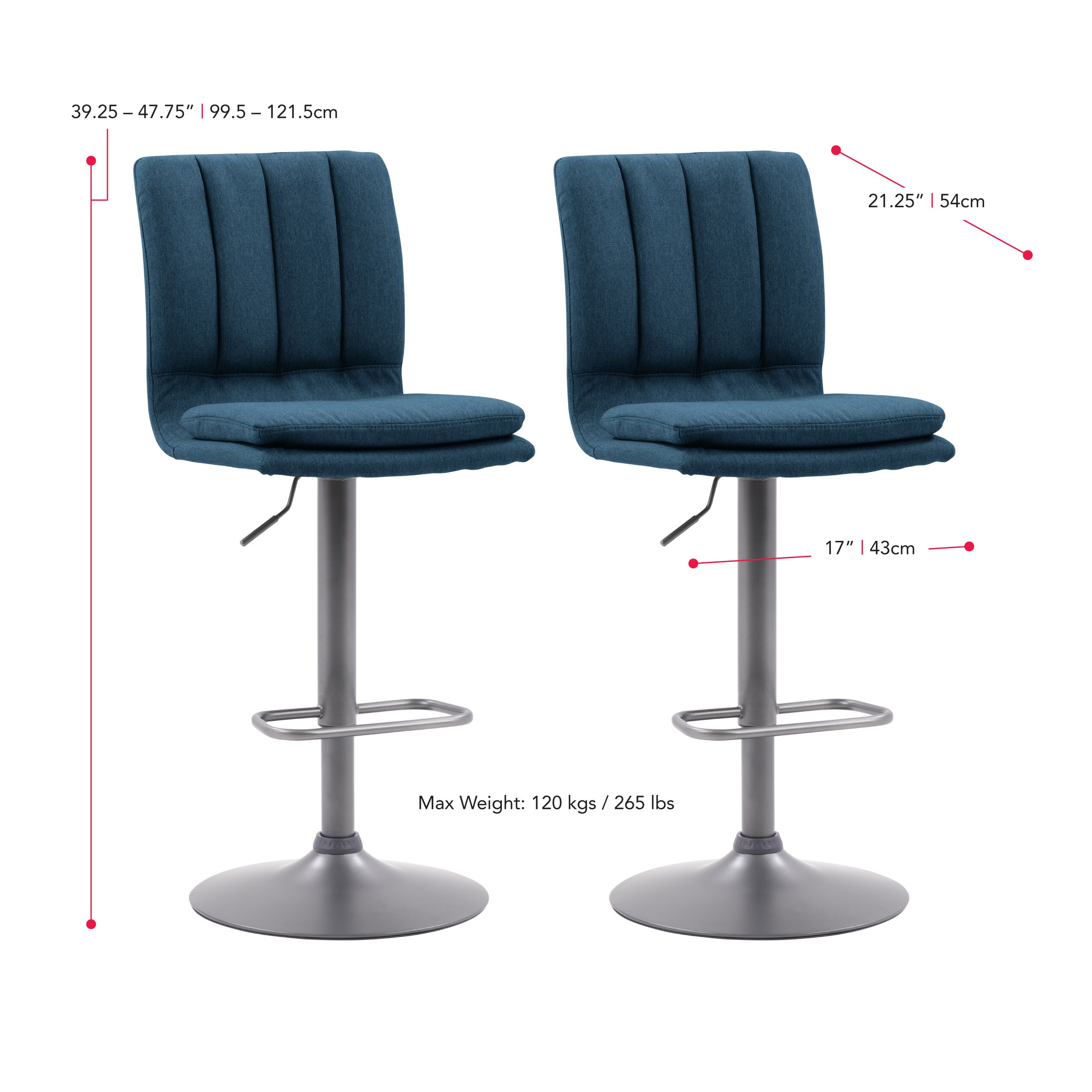 CorLiving Palmer Blue 35.5-in H Adjustable Height Upholstered Swivel ...