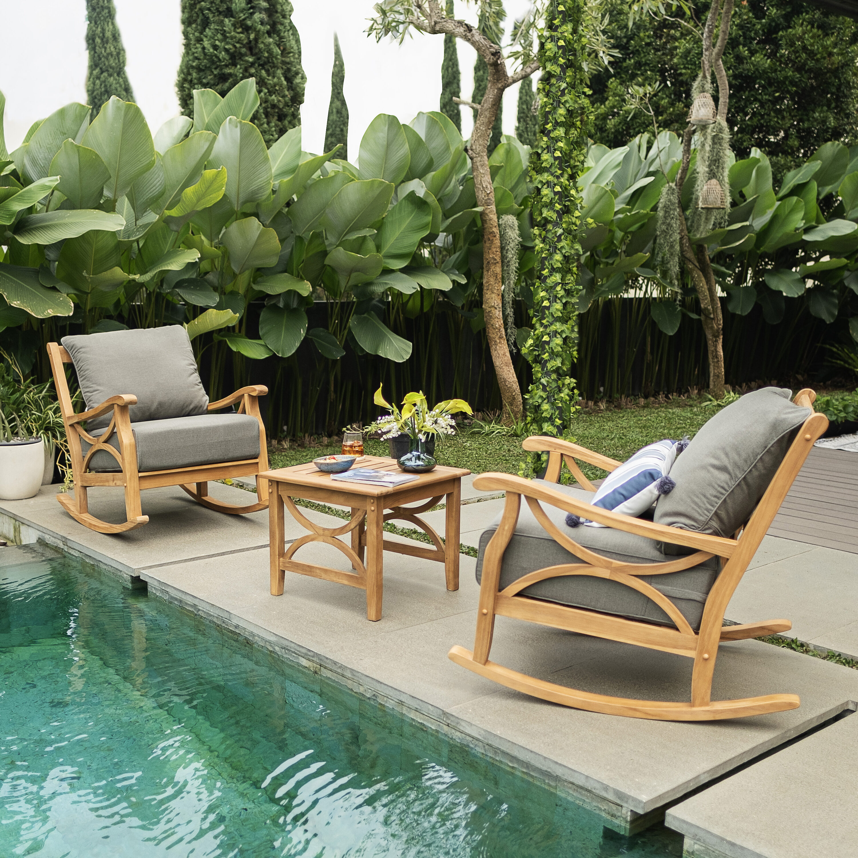 Cambridge Casual Chester 3 -Piece Patio Conversation Set with Gray Cushions