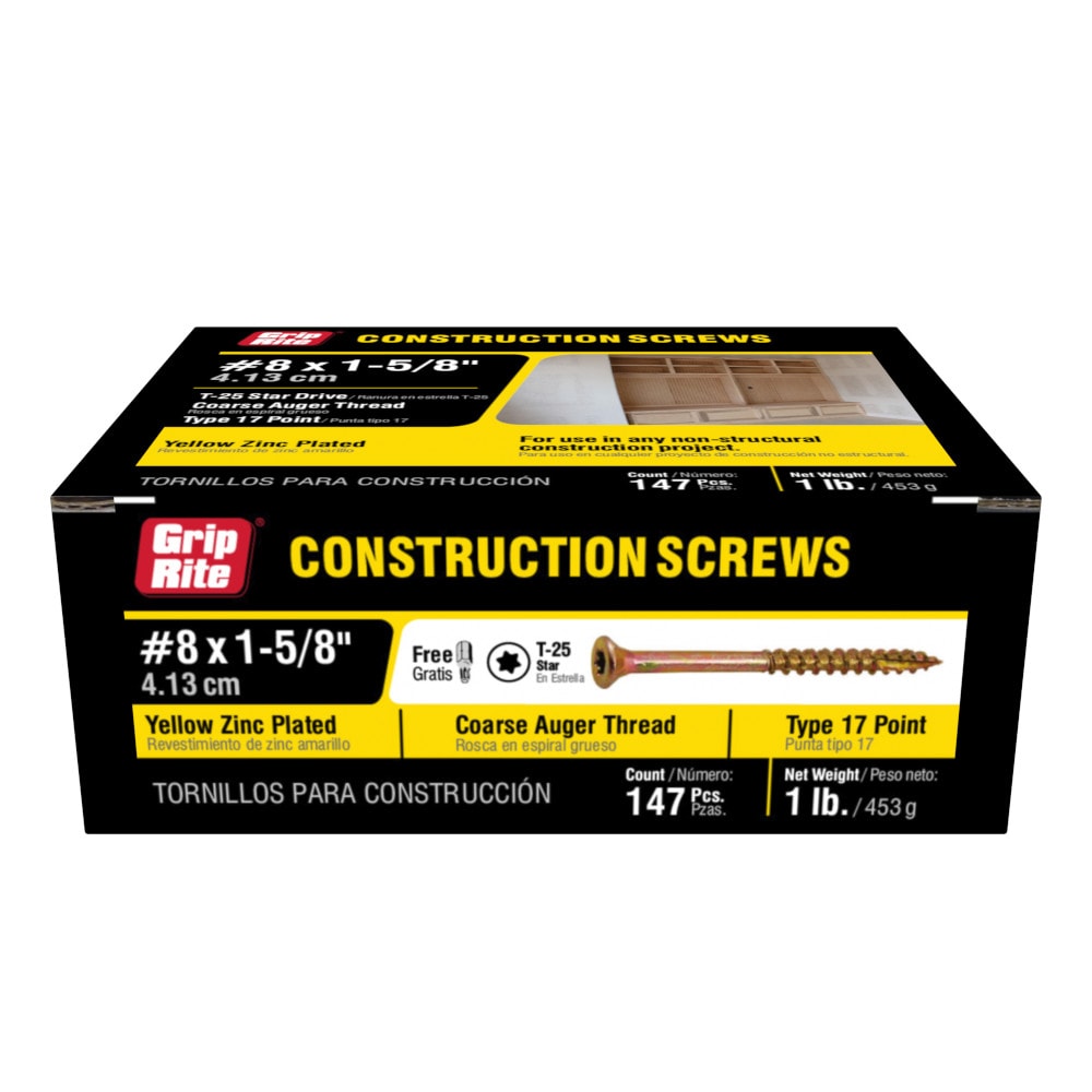Grip-Rite #8 x 1-5/8-in Yellow zinc Interior Trim screws 147 -Per Box #158GCS1