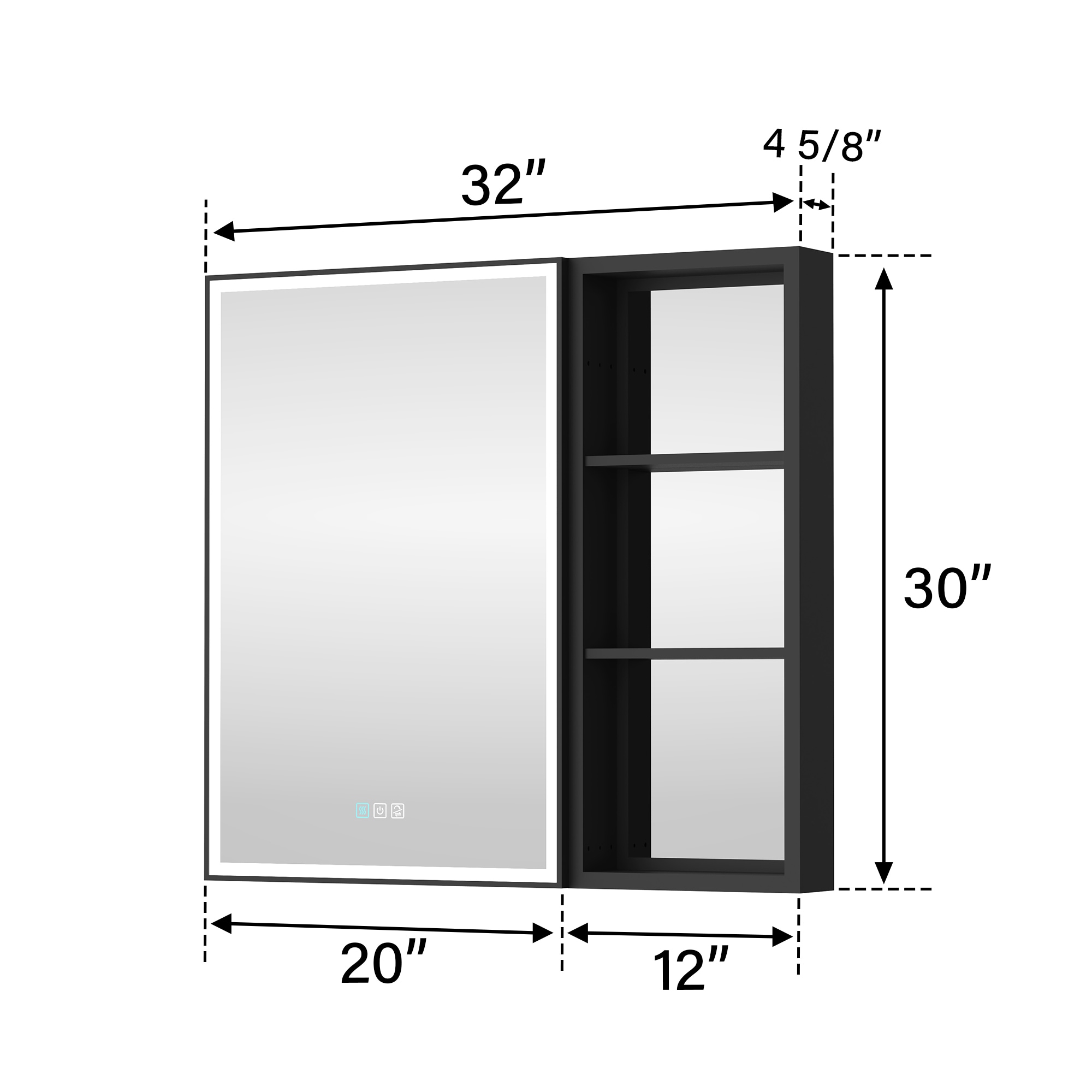 Forclover MEAM-12M3230LMC 32-Inches x 30-Inches Lighted LED Fog Free Surface/Recessed Mount Black Mirrored Rectangle Soft Close Medicine Cabinet with Outlet