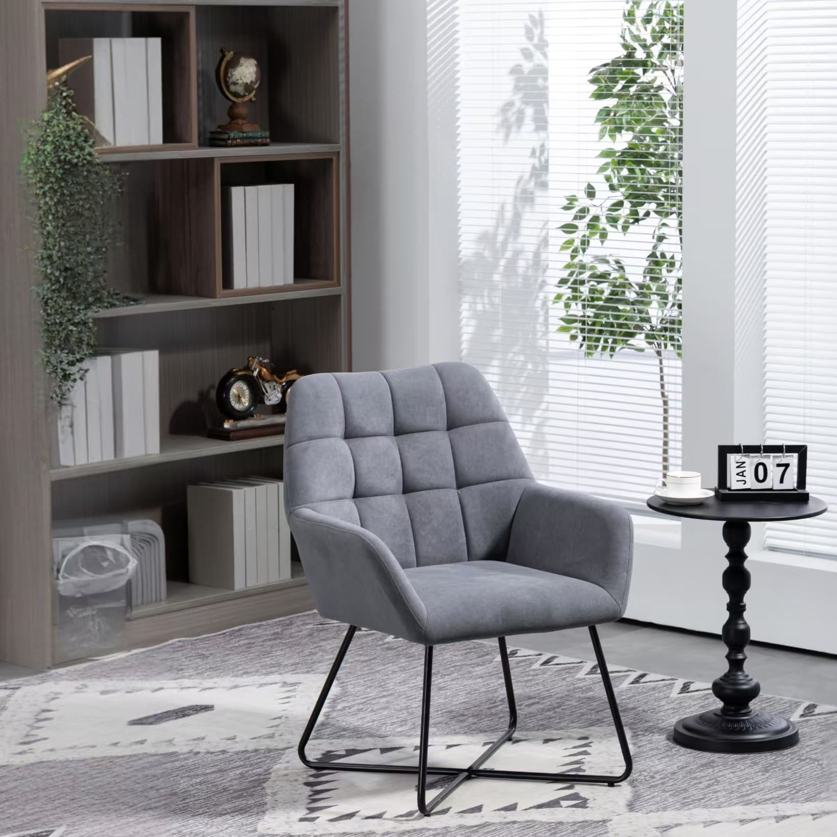 Damerin QF-73 Modern Grey Velvet Accent Chair