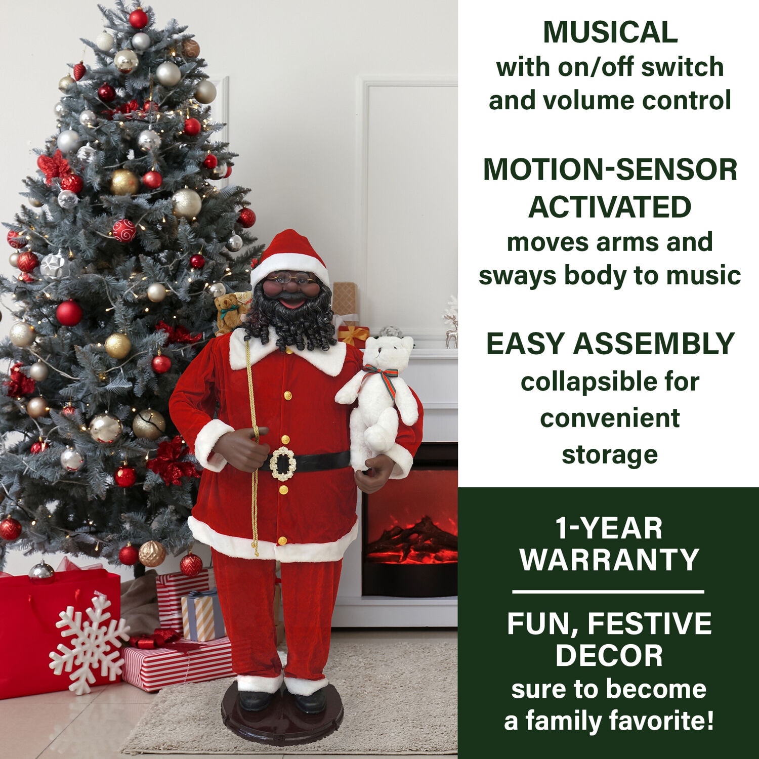 Life-Size Red Velvet Dancing Santa with Teddy Bear