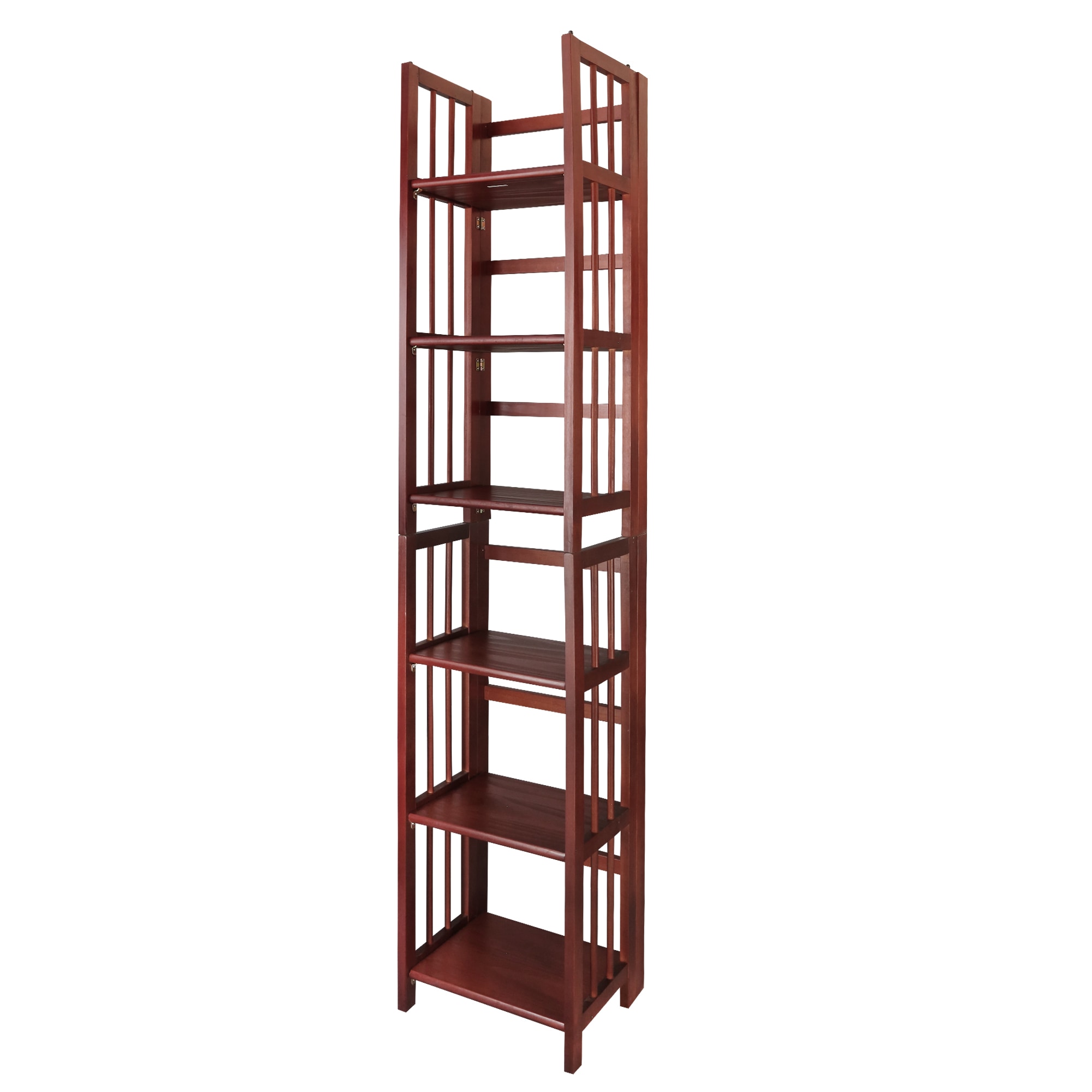 Walnut Finish 3-Shelf Solid Wood Stackable Folding Bookcase