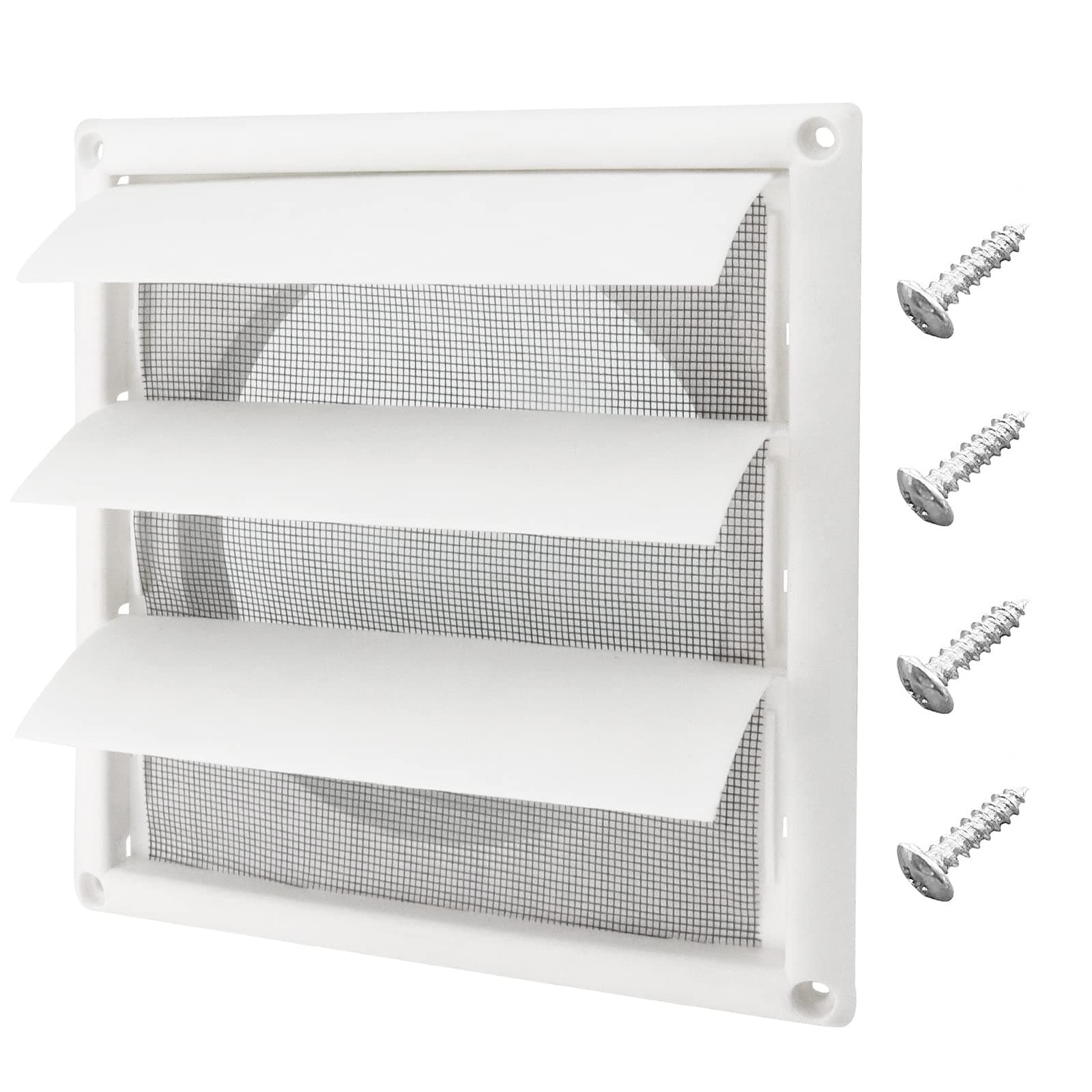 Aoibox  6 in Louvered Exhaust Vent Cover with Aluminum Screen 8 x 8 in Oversize White Exterior Wall Mount for Vents