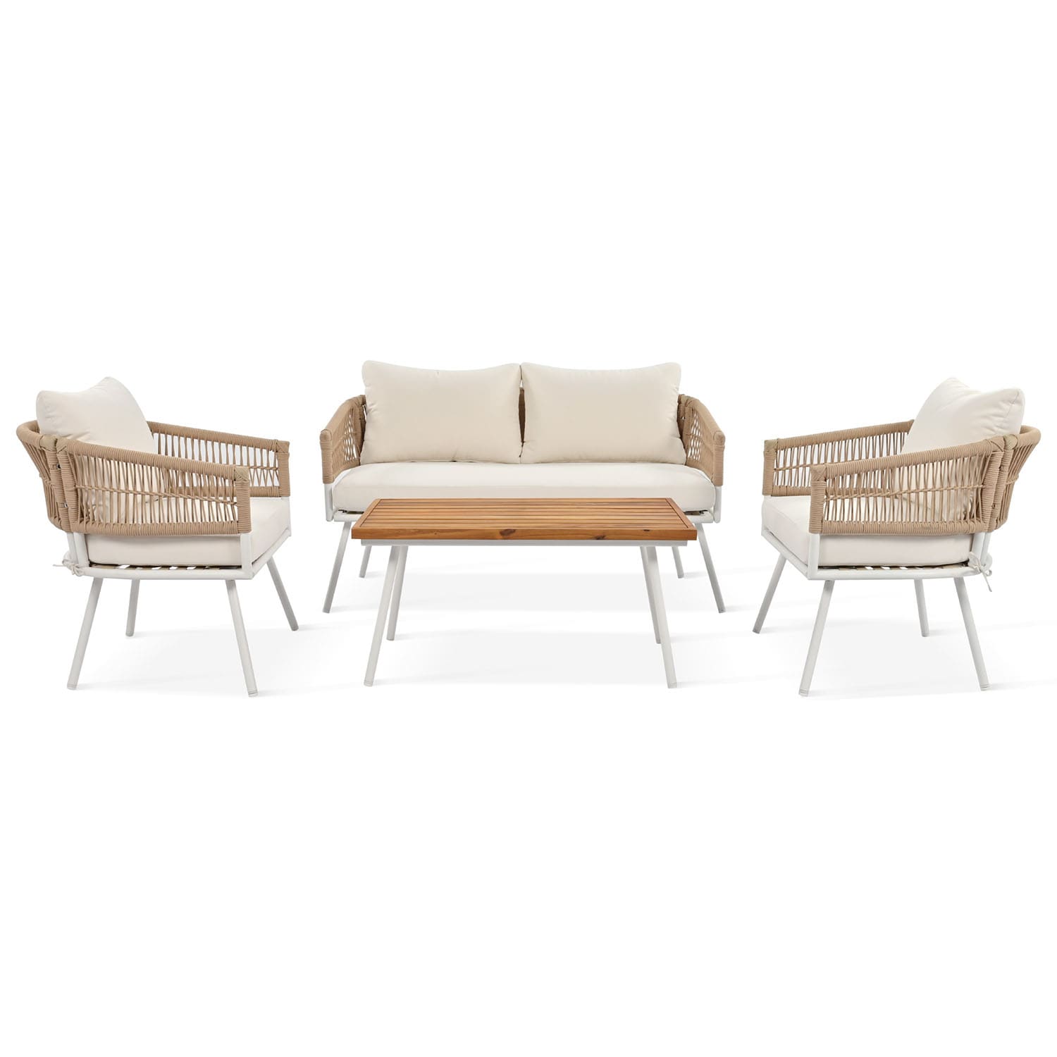 Mondawe MD-ST04AAZ Woven Outdoor Sectional with Off-white Cushions and Steel Frame