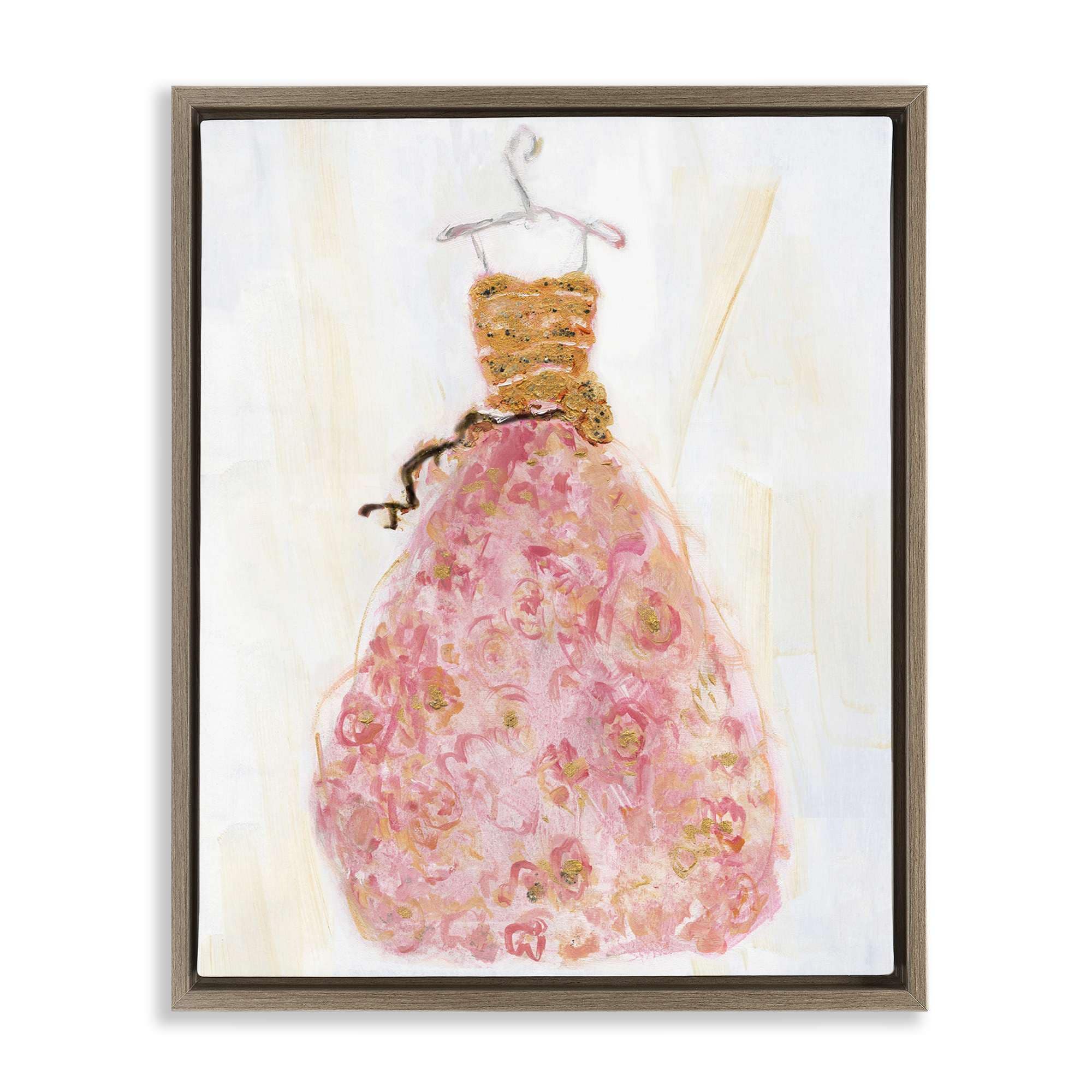 Stupell Industries BT-977-FFE-16X20 Classy Posh Pink Ball Gown Brown Framed Floater Canvas Wall Art By Sally Swatland 17 x 21